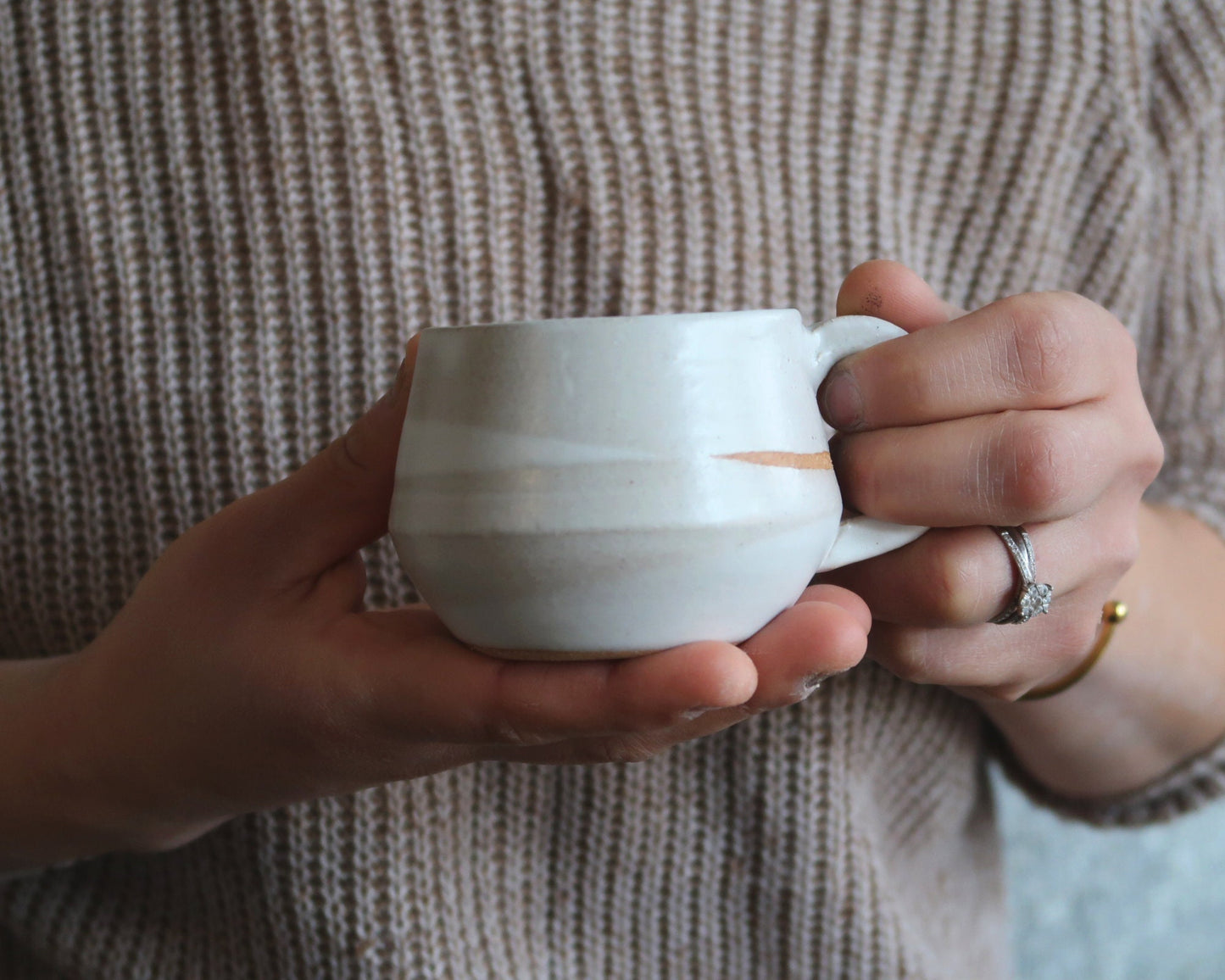 Handmade Criss-Cross Espresso Mug/Tea Cup – Unique Ceramic Mug in Warm White Glaze