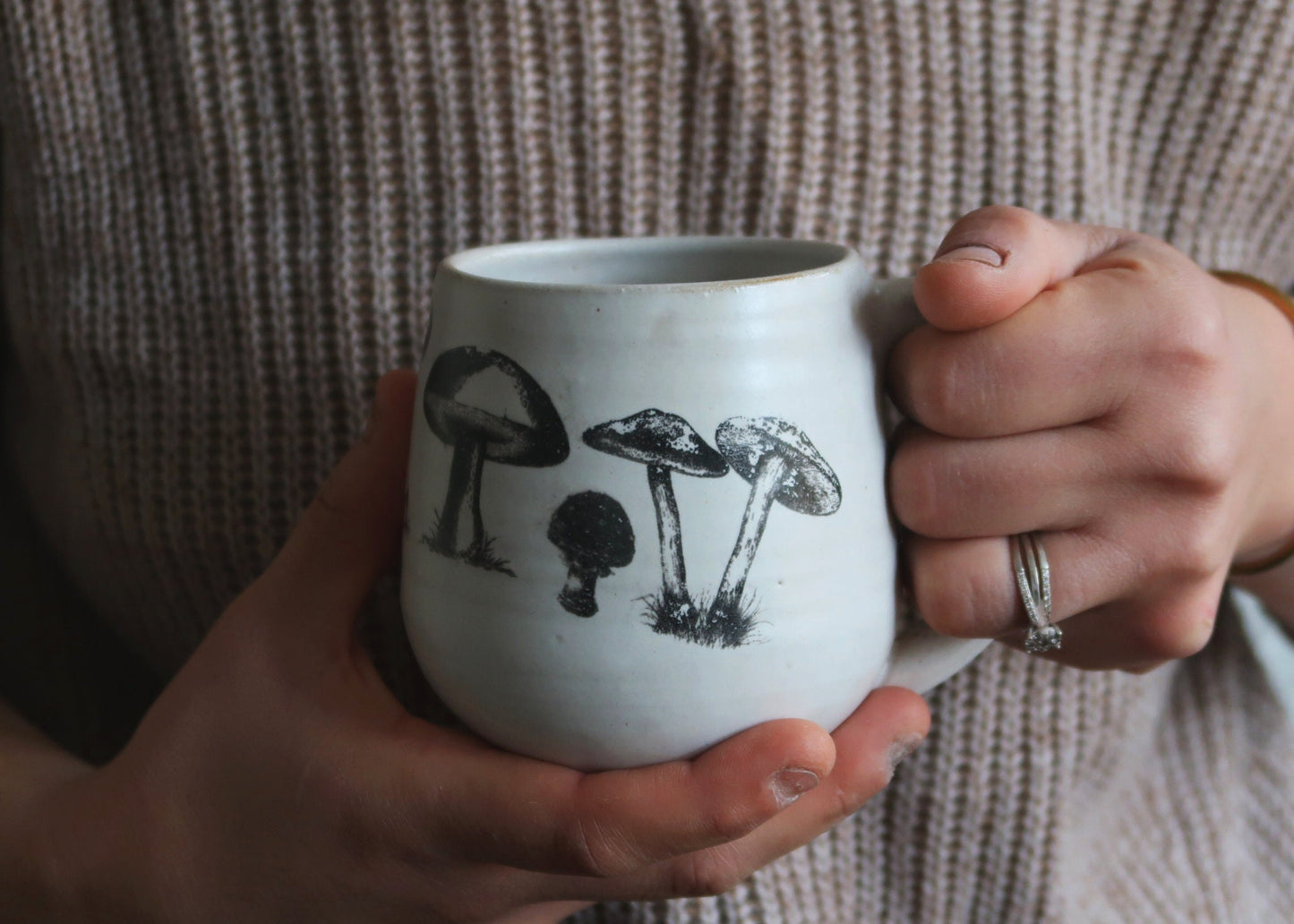 Shroom Mug - White - Handmade Ceramic Coffee Mug - Distressed Mushroom Design