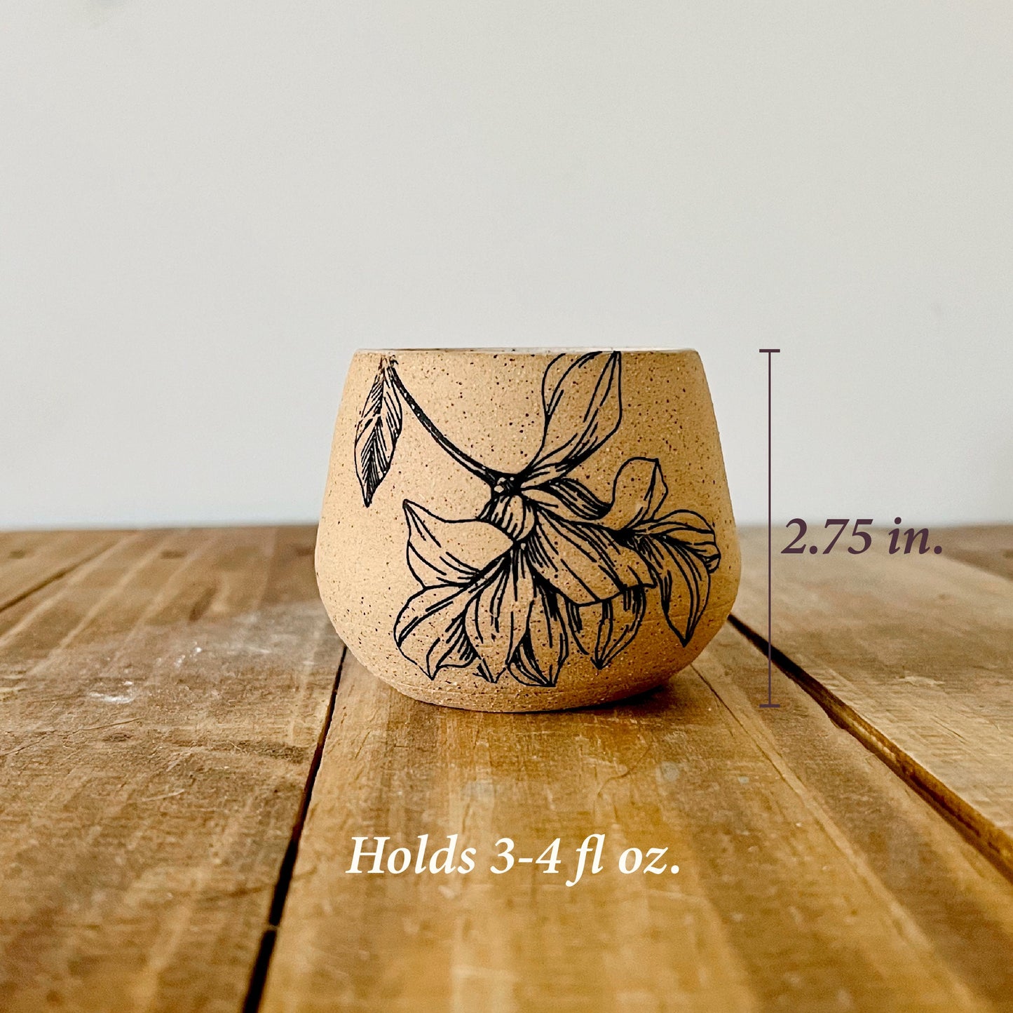 Flower Espresso Cup - White & Speckled Stoneware - Handmade Ceramic Coffee Mug - Small Tumbler Gift