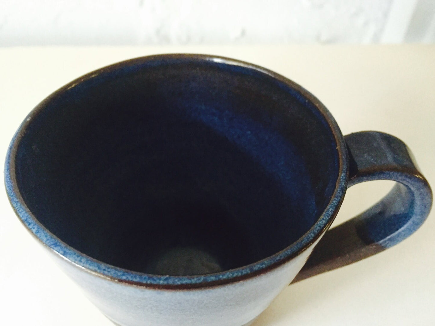 Ceramic coffee mug- modern design - black clay coffee mug - blue- half price!