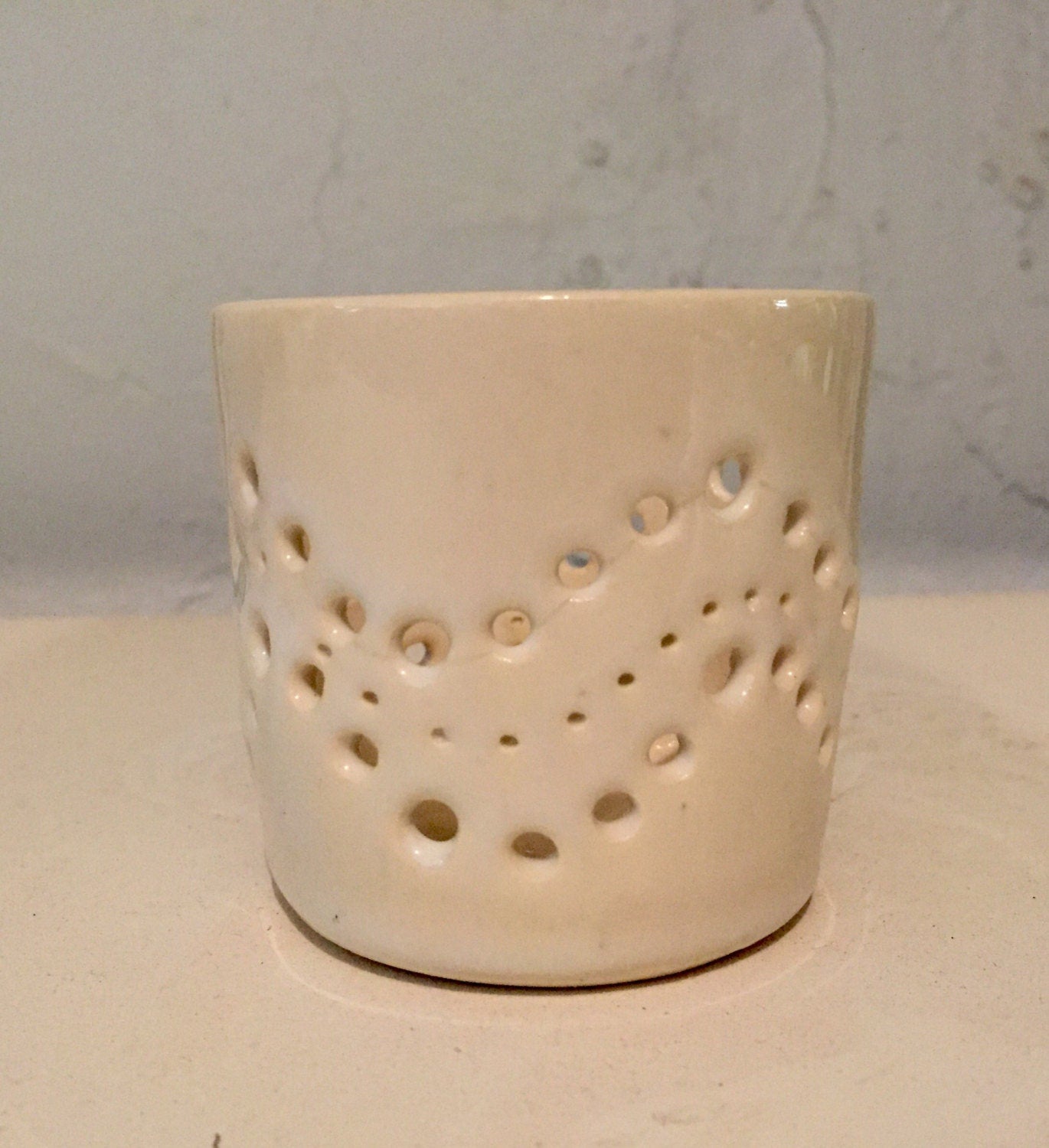 Handemade ceramic candle holder- tea light holder - white - halfprice!