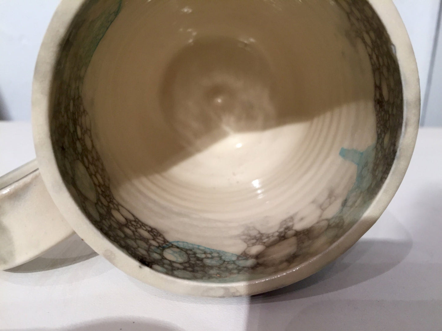 ceramic mug - white with bubble design - coffee cups - half price!