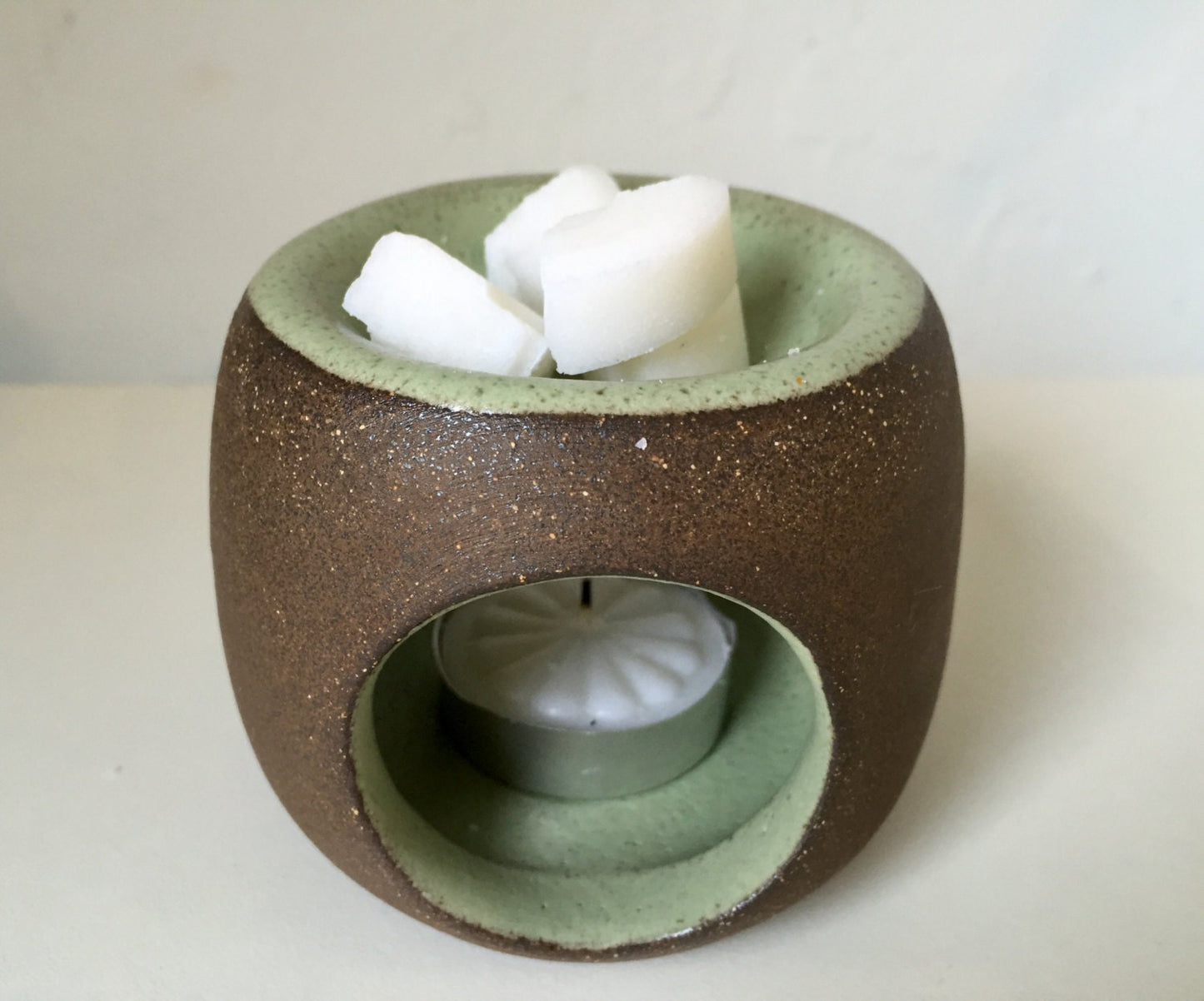 ceramic oil burner/wax melter - black clay-green