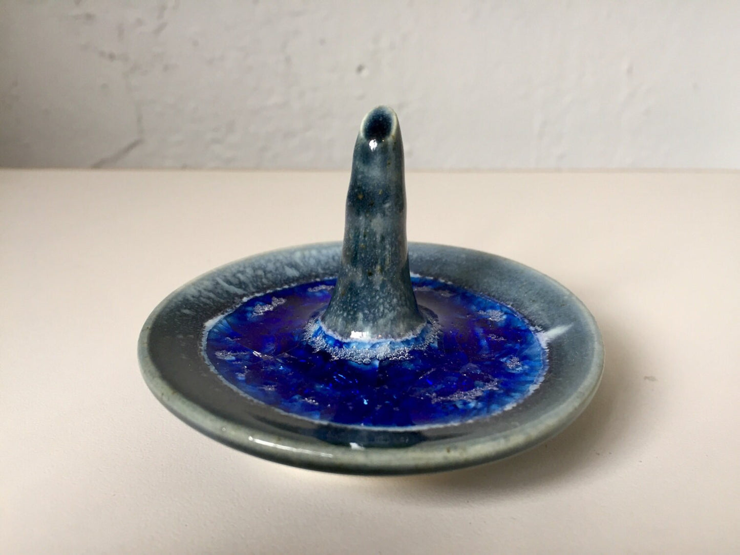 Ceramic ring dish/ holder- ring stem- assorted colors-melted glass