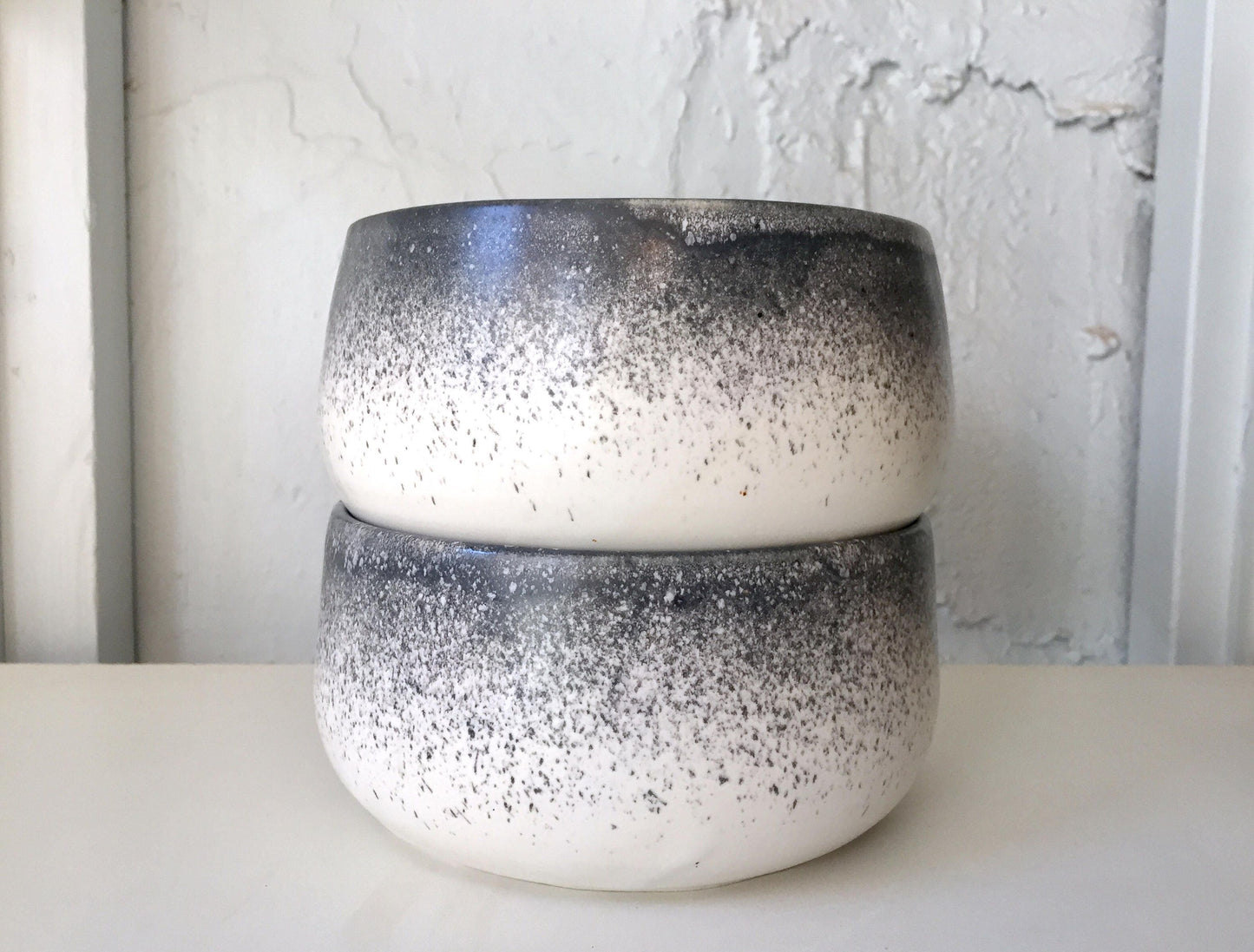 modern ceramic bowl - white with black spray