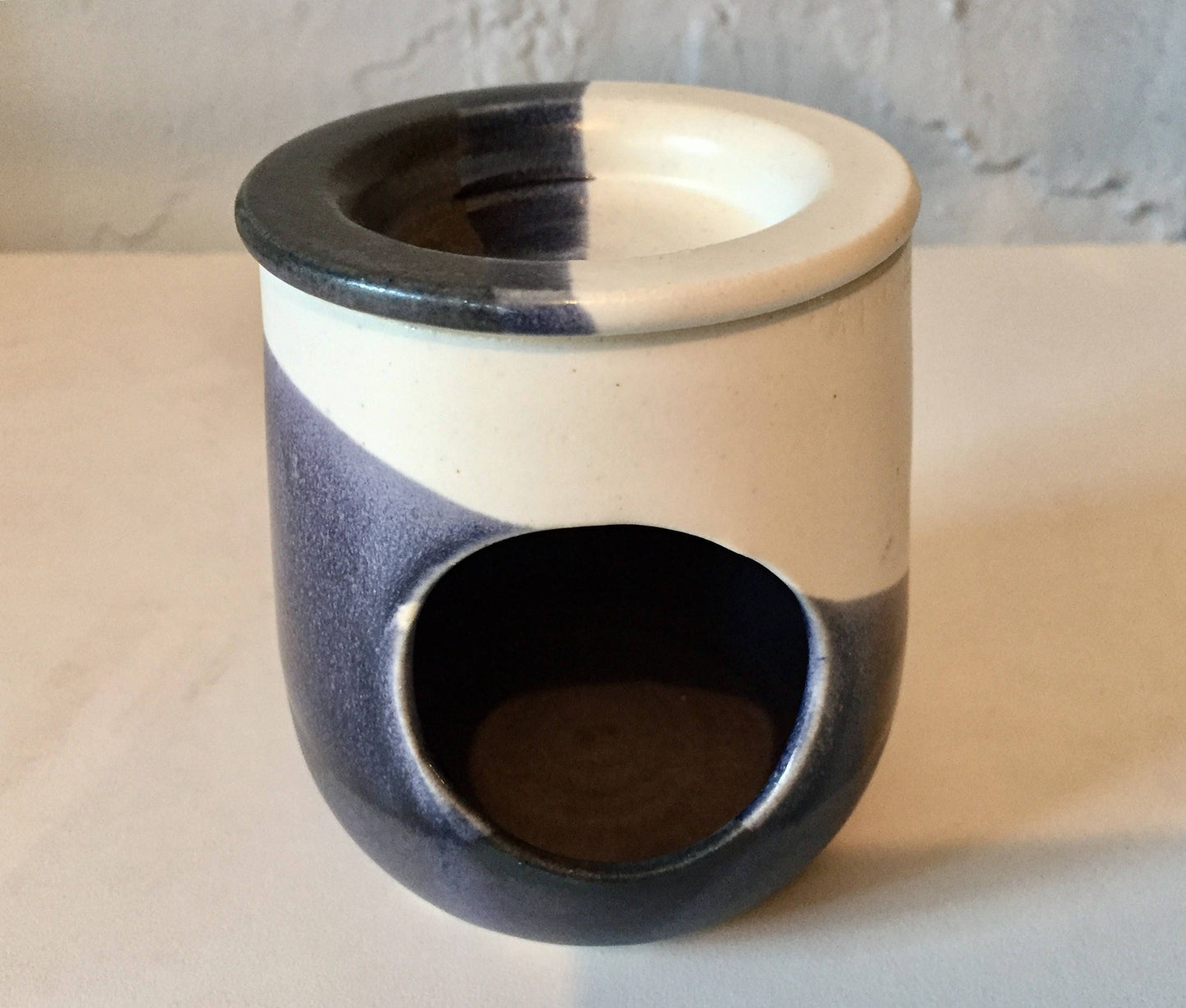 ceramic oil burner/wax melter - White and purple/gray- handmade- NEW!