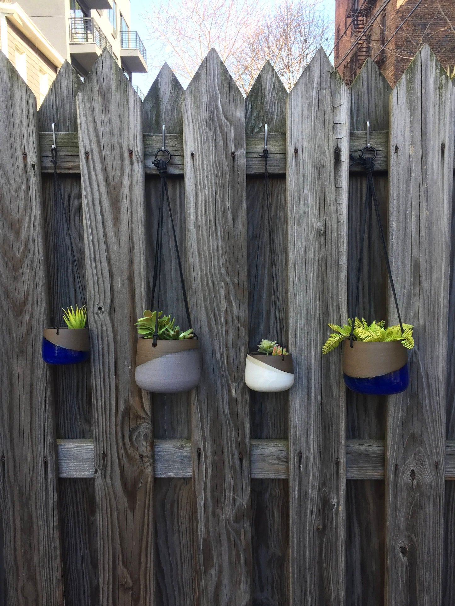 Large Ceramic planter-white on chocolate stoneware- Hanging flower pot - herb planter