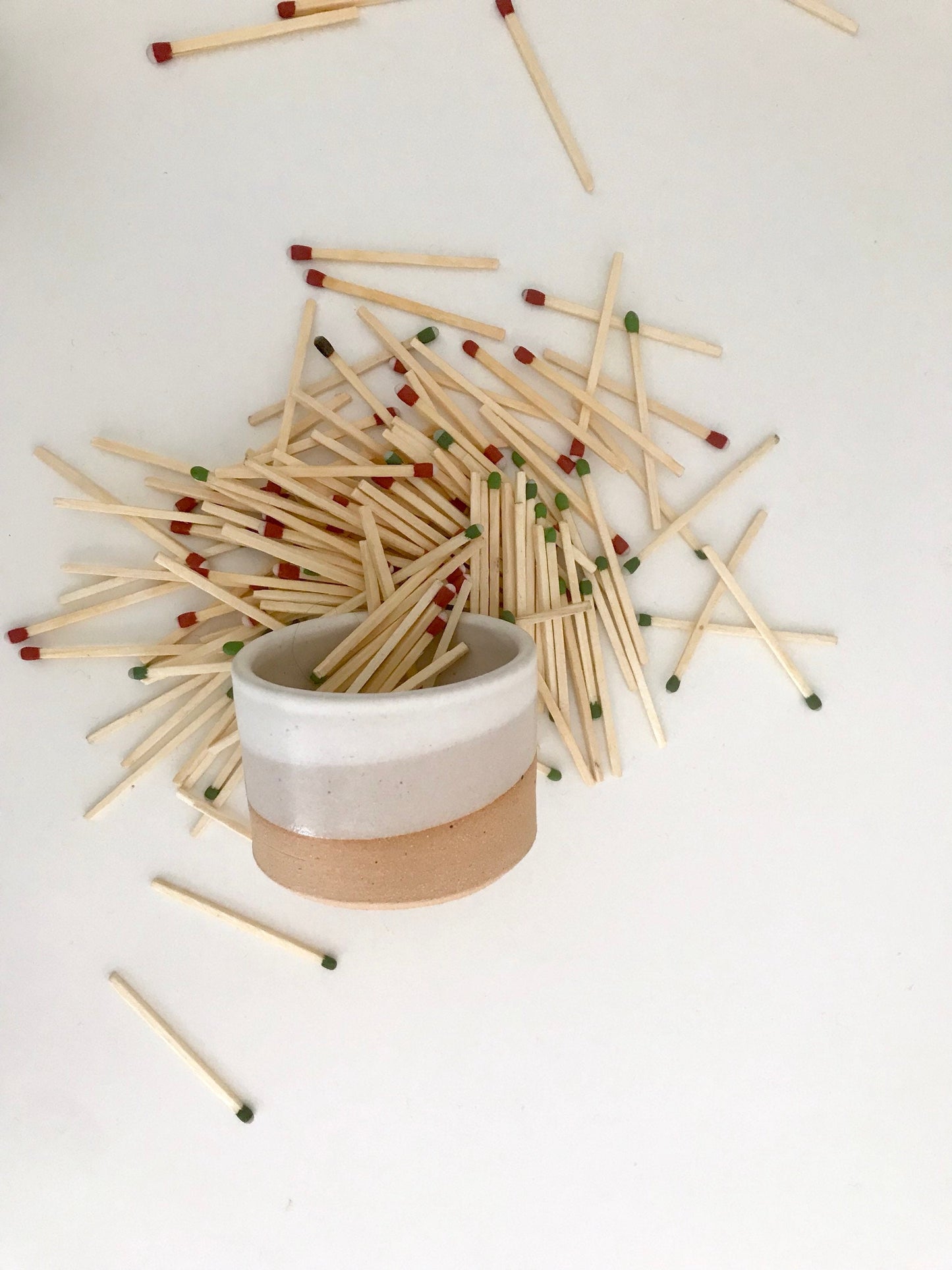 Wide Beige and white- ceramic Matchstick holder- Strike on side - match jar- NEW!
