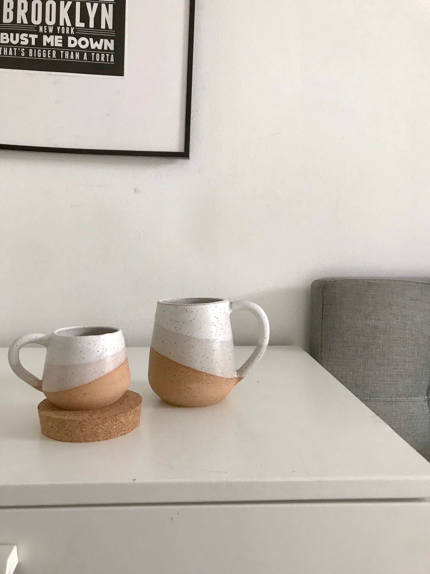 Speckled and white - ceramic espresso cup- coffee mug- two sizes available!!! white on speckled clay