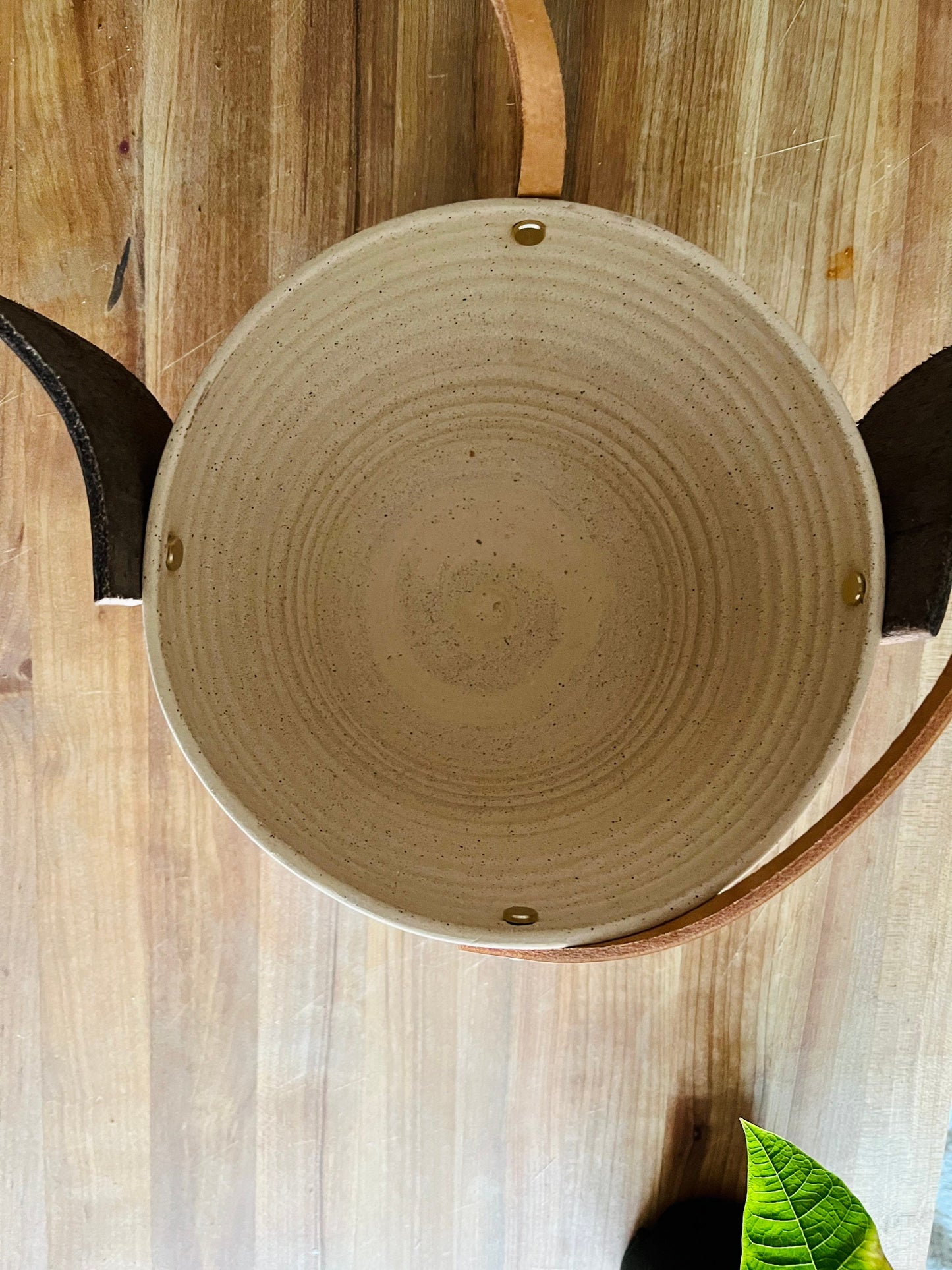 Limited Edition- Western-Style Hanging Planter - Handmade Ceramic - Natural Leather and Brass