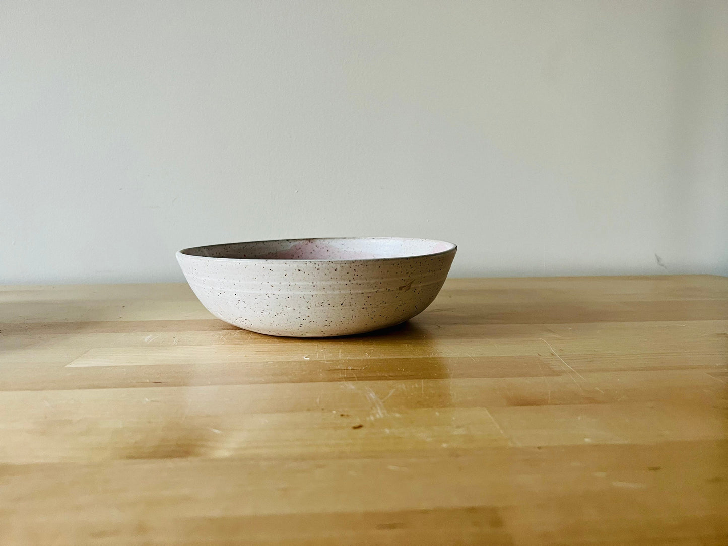 SECONDS- pink and pearl Cross cross wide bottom bowls. Handmade. white.