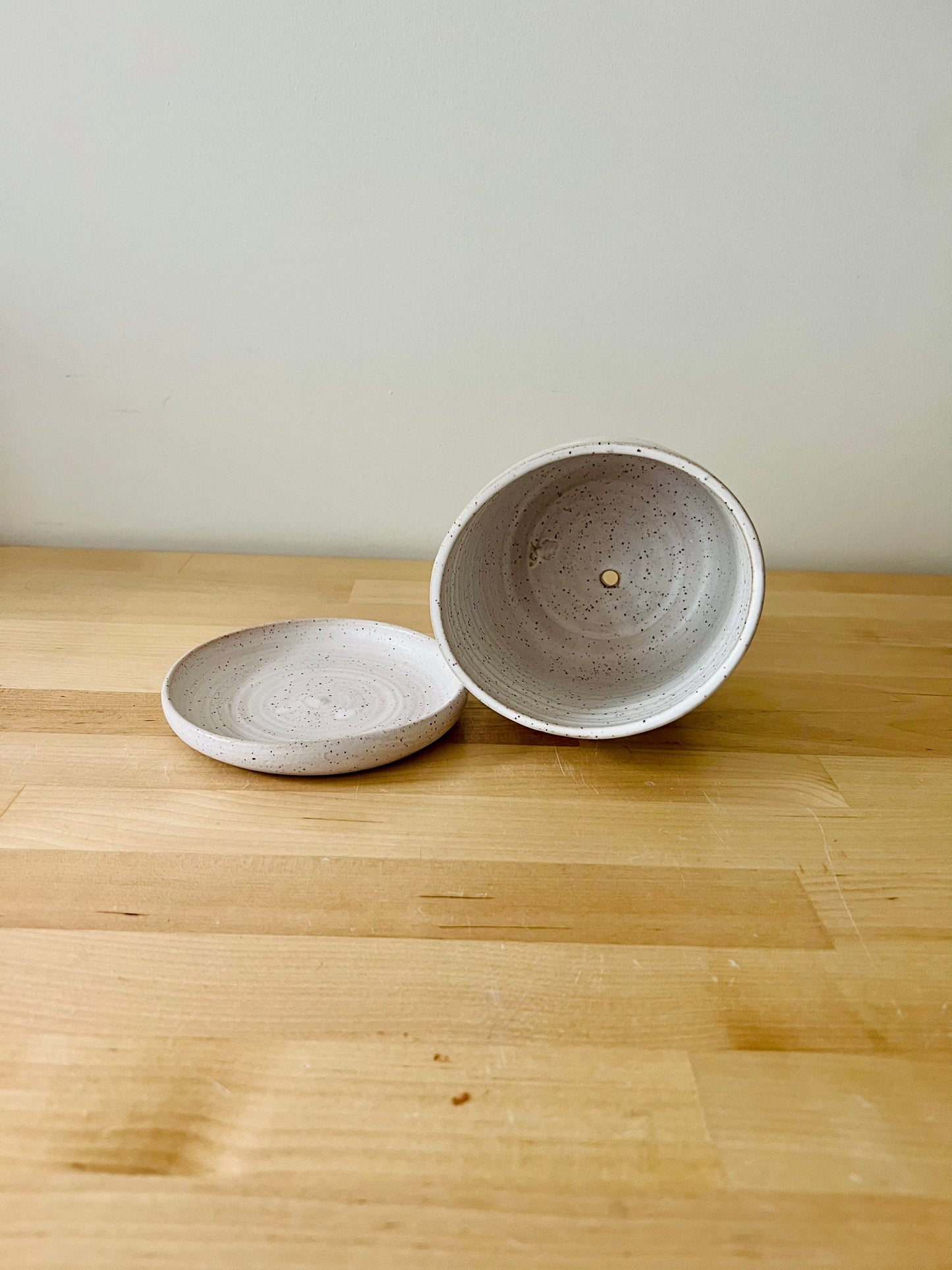 Seconds- Boobie Cylinder planter 4. white. ceramic. Drainage hole and saucer