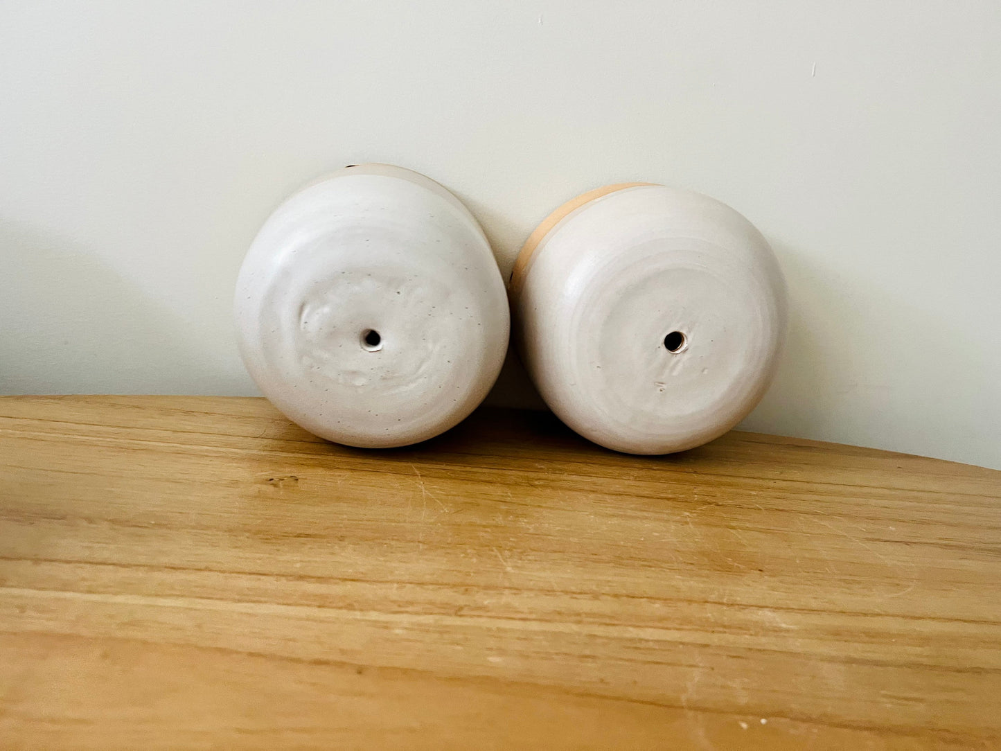 seconds-Hanging orb planter -whites ceramic - with drainage- cord included hole-6 inch
