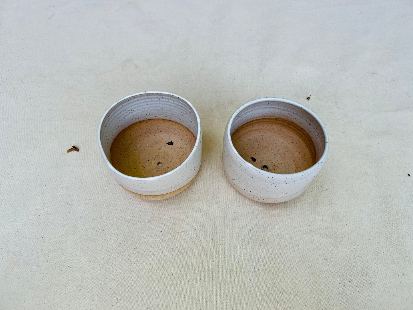 Seconds - Planter Pot with Drainage Hole - White and Natural Stoneware - Handmade Ceramic