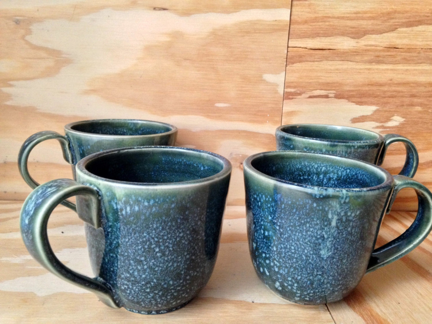 wheel thrown deep turquoise blue ceramic coffee mugs (set of four)
