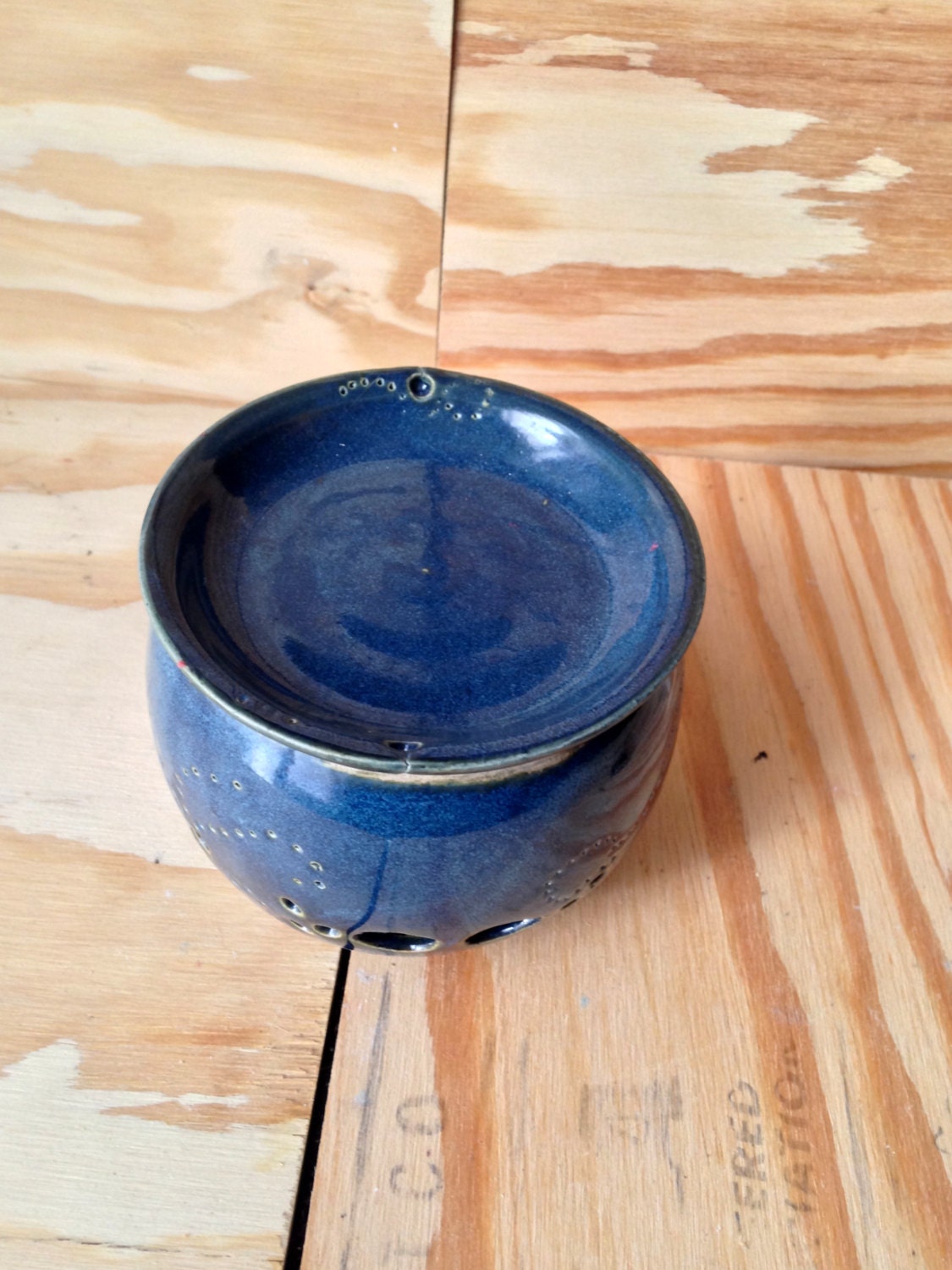 handmade ceramic cobalt blue candle holder and wax burner