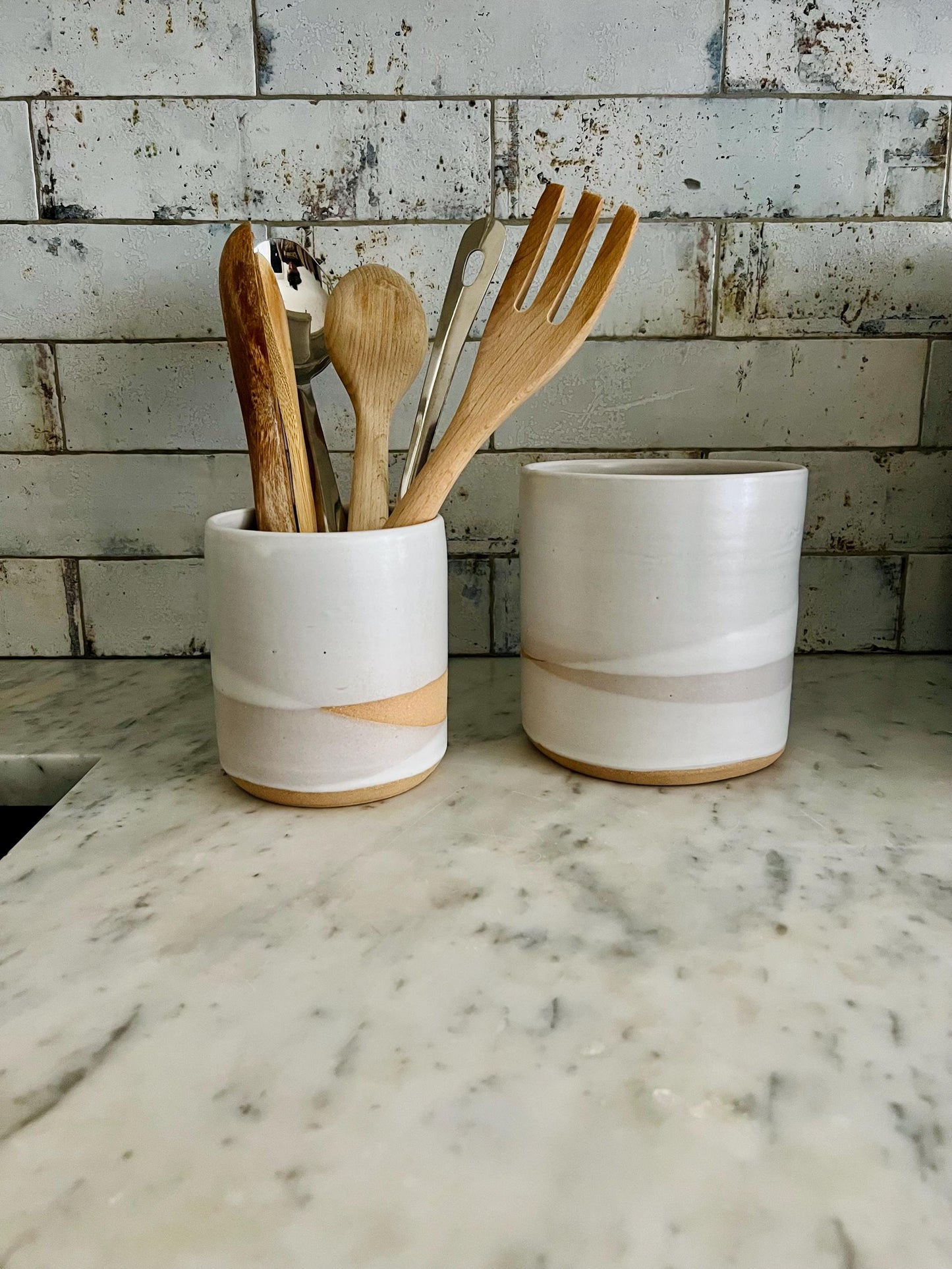 Criss Cross Ceramic Utensil Holder: Criss-Cross Stoneware Crock