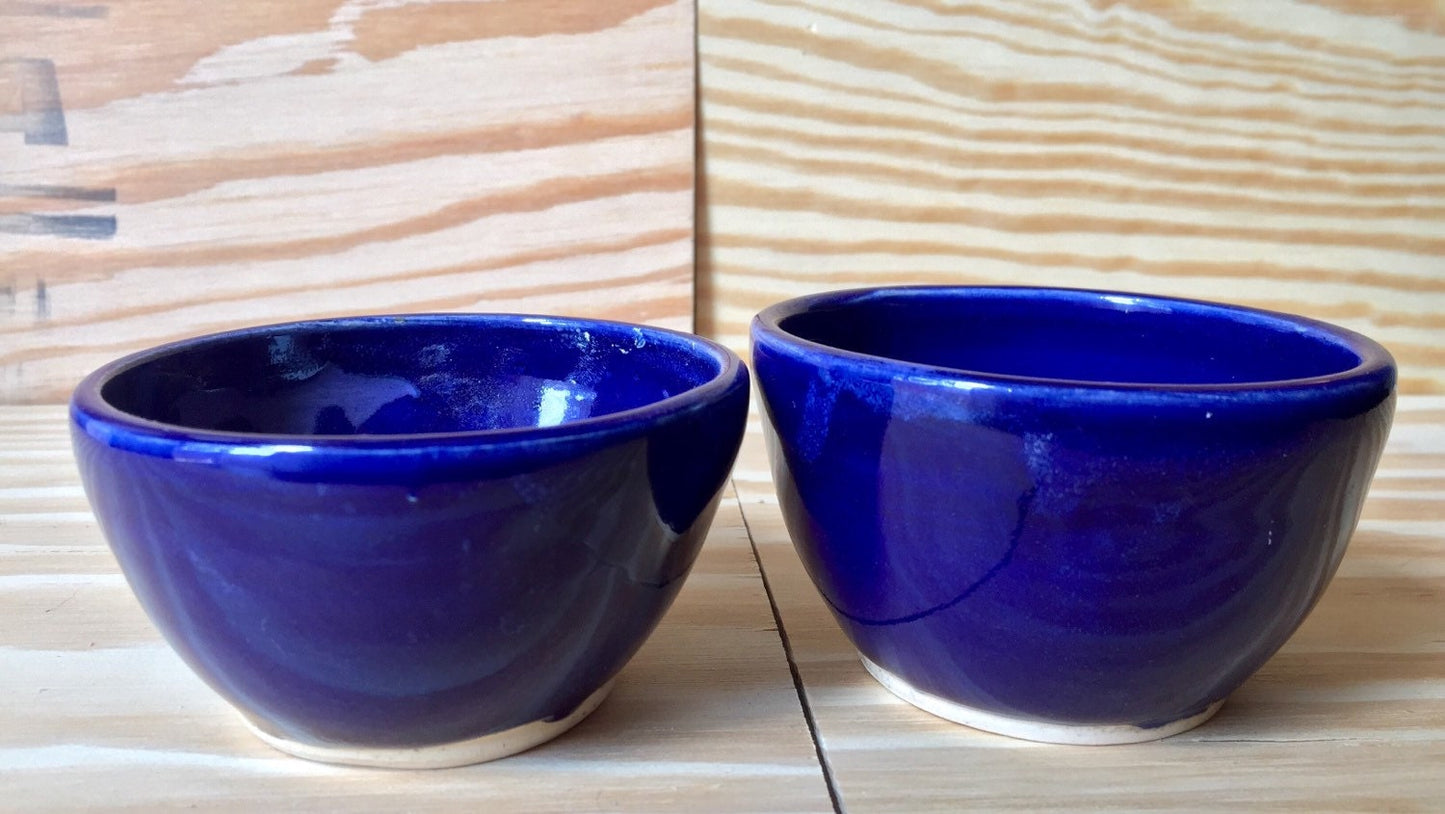 Set of two Handcrafted blue round ramekins