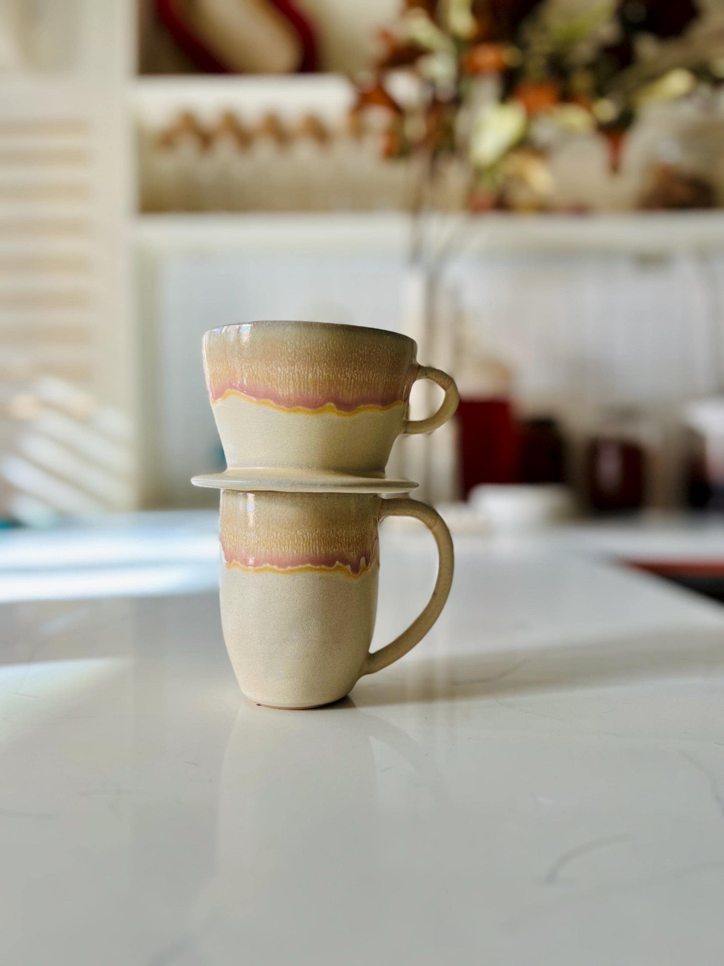 Sloped tall mug- Handmade Ceramic coffee cup with handle - 12 oz- new design!