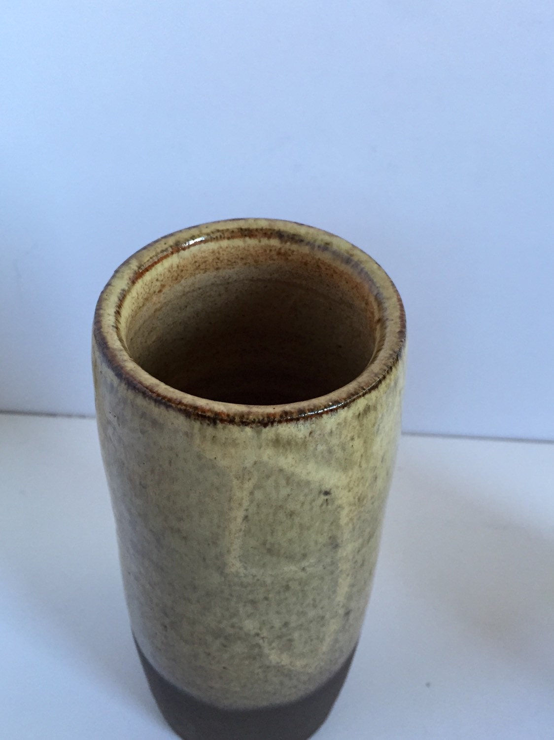 Tall Ceramic vase with sand colored glaze.
