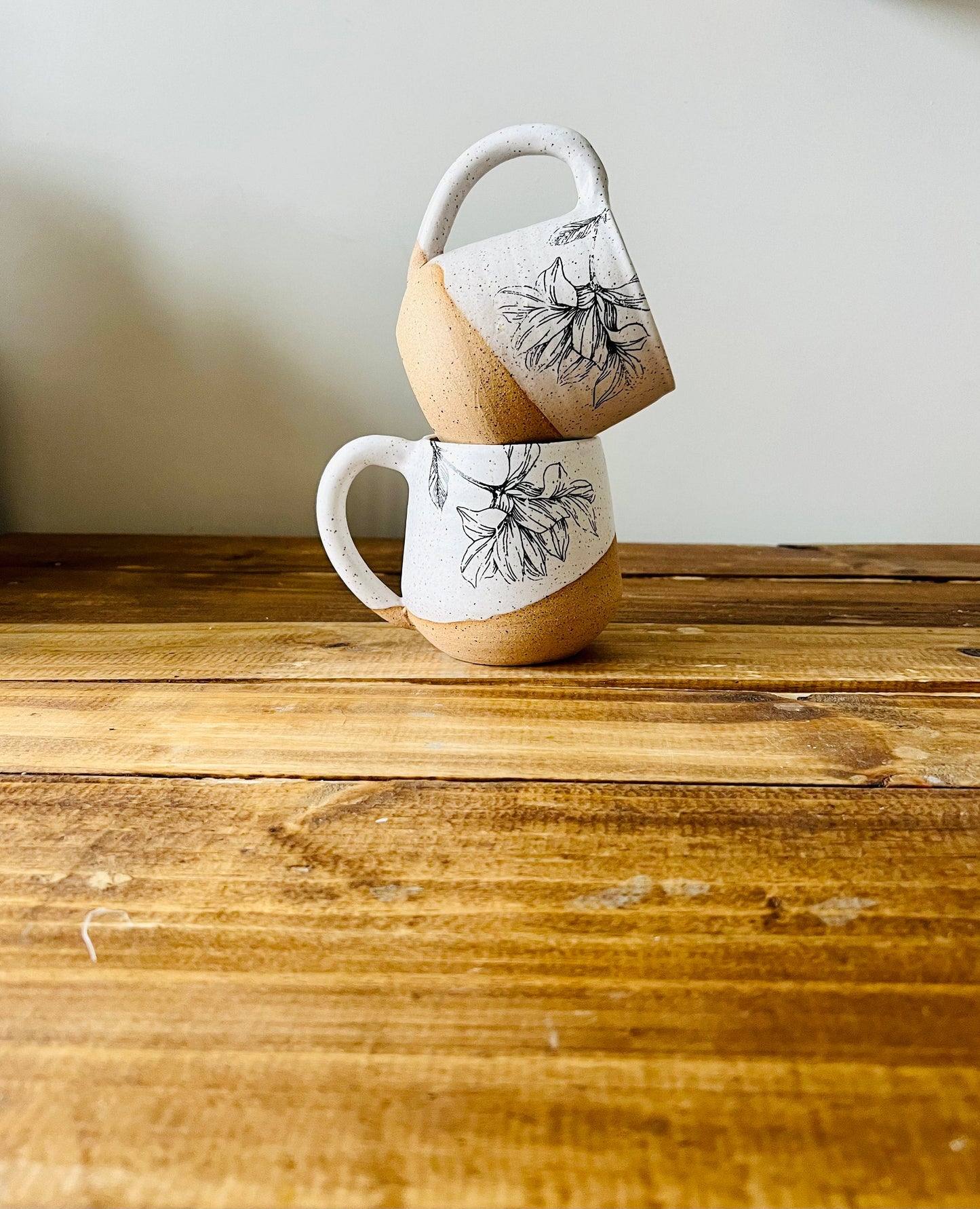 Flower Mug - White and Speckled - Handmade Ceramic Coffee Mug