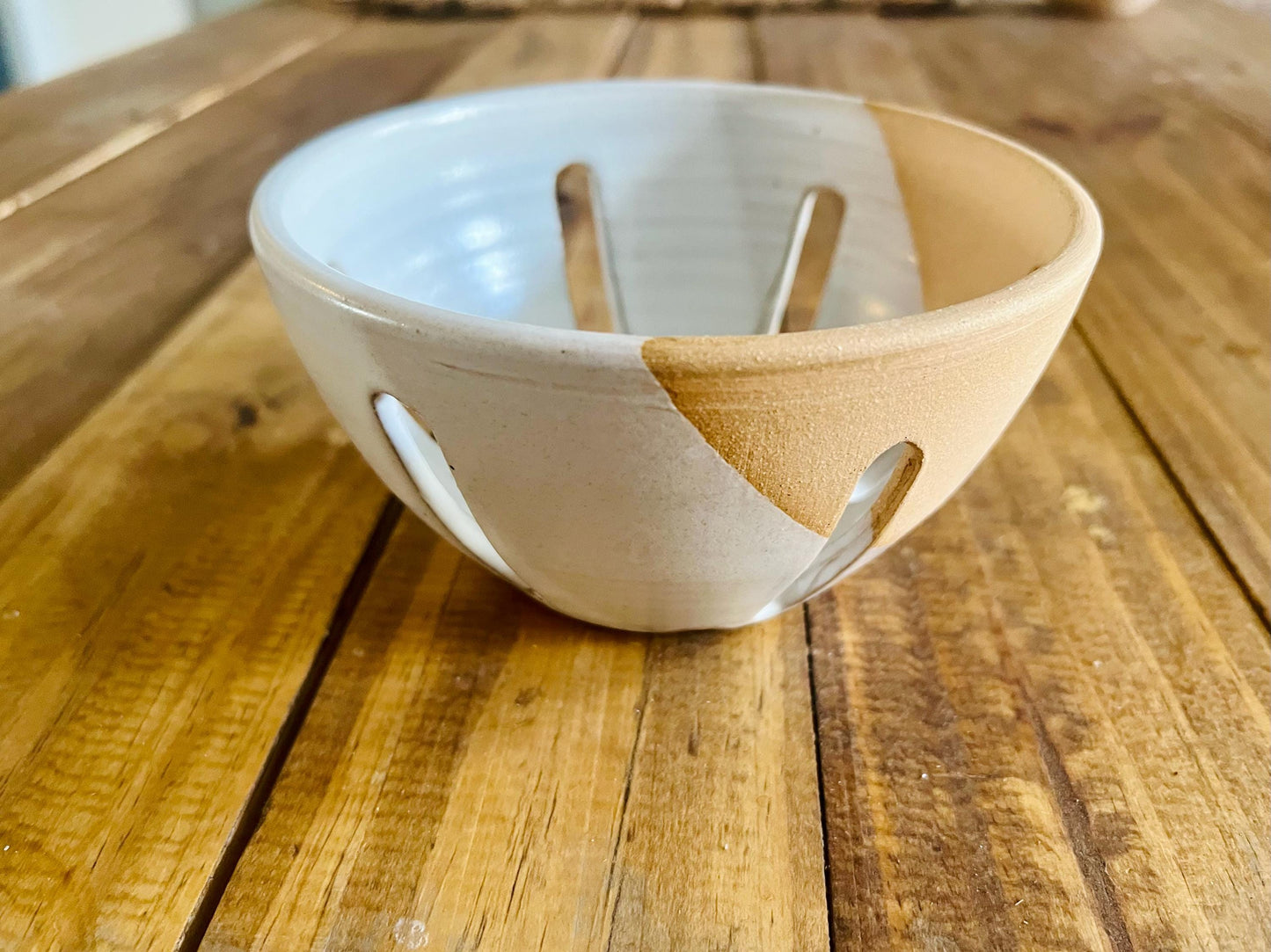 Handmade Ceramic Berry Bowls – Natural Stoneware – Modern Kitchenware – White Colander Bowls