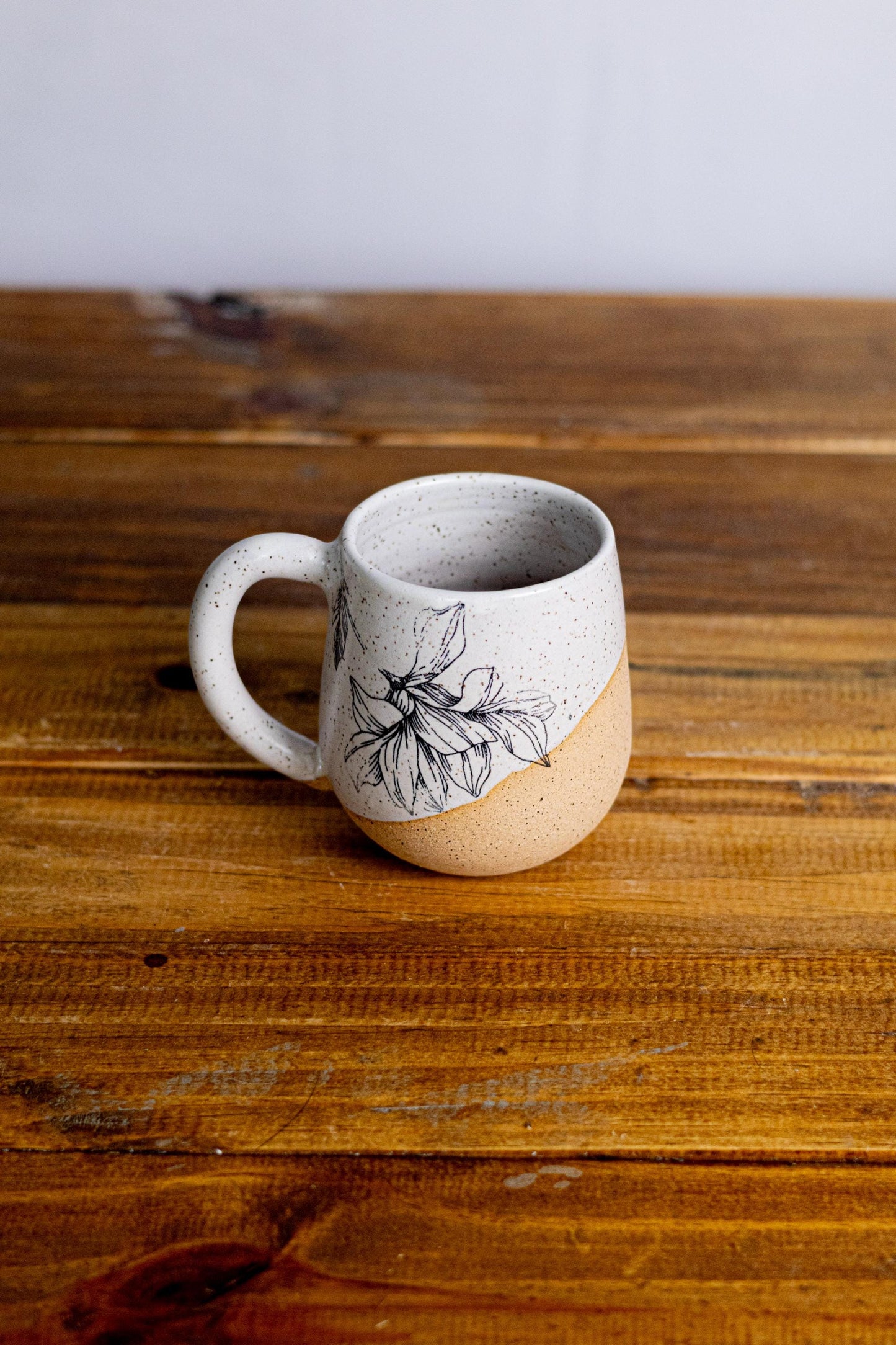 Flower Mug - White and Speckled - Handmade Ceramic Coffee Mug