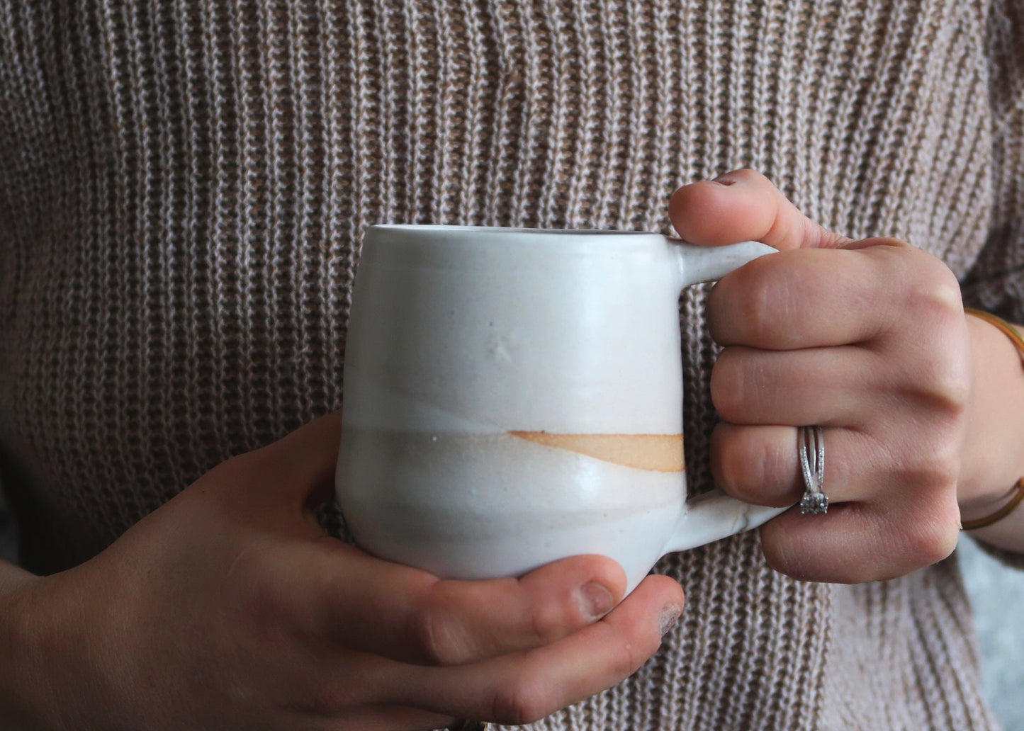 Handmade Criss-Cross Angled Mug – Unique Ceramic Kitchenware in Warm White Glaze