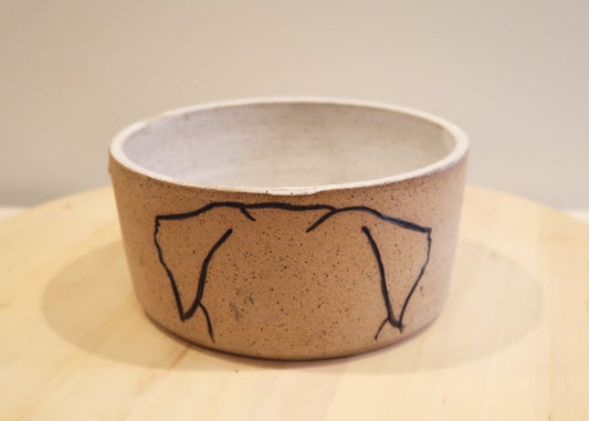 SALE! 50% off Seconds - Mod Dog Food Bowl - Natural Beige and White - Handmade Ceramic
