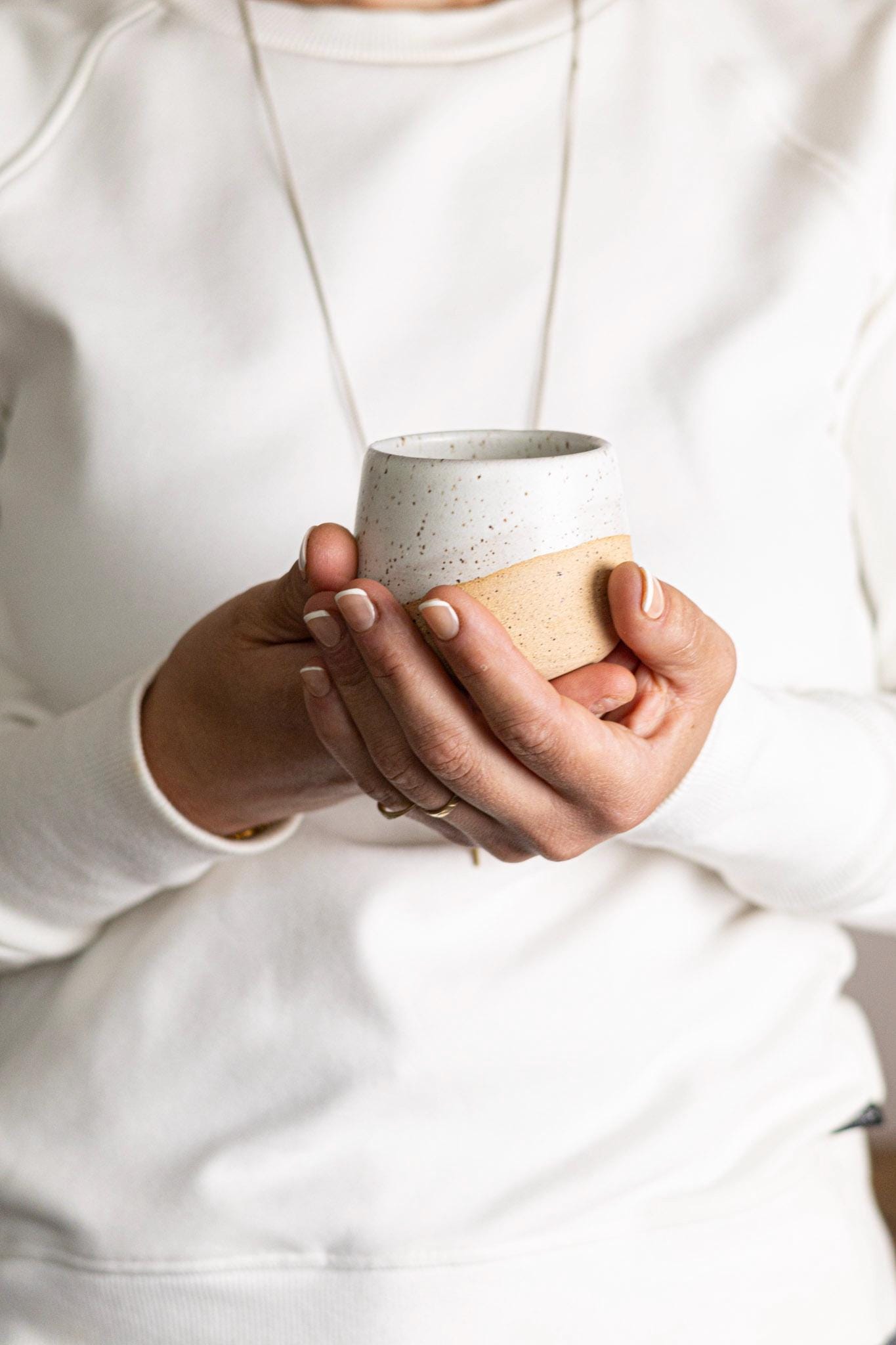 Handmade Espresso Cup – Small Ceramic Coffee Tumbler – Modern White Kitchenware Gift