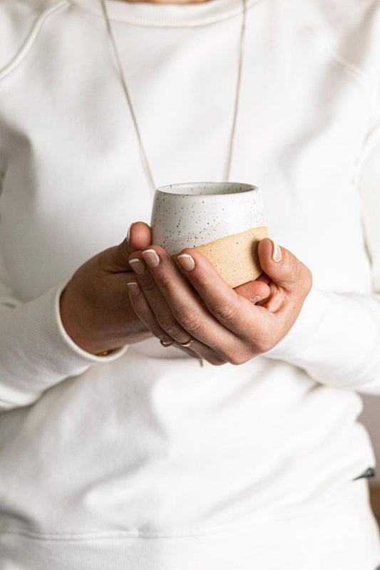 Handmade Espresso Cup – Small Ceramic Coffee Tumbler – Modern White Kitchenware Gift