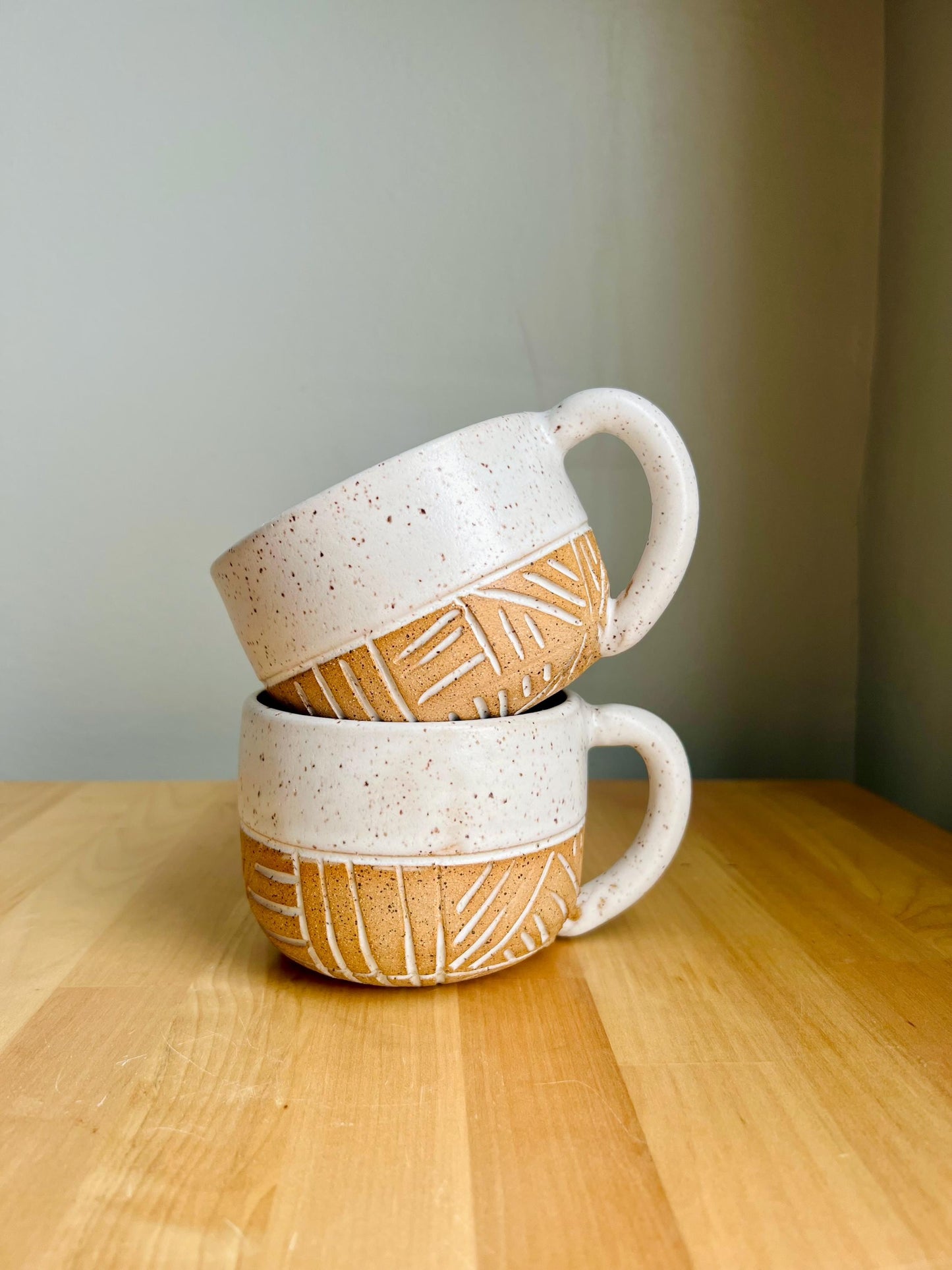 Hand-Carved Ceramic Mug – Large Cappuccino Coffee Cup – Handmade Pottery Kitchenware – Unique Gift