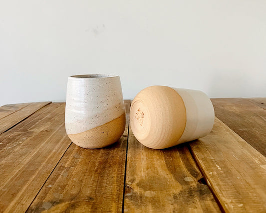 Round Bottom Tumbler - White Ceramic Cup - Handmade Drinking Glass