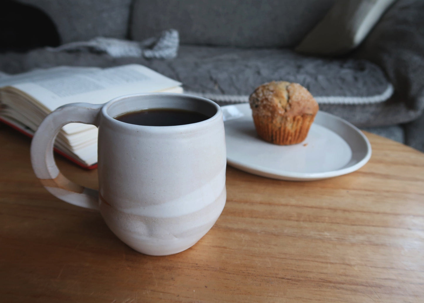 Handmade Criss-Cross Angled Mug – Unique Ceramic Kitchenware in Warm White Glaze