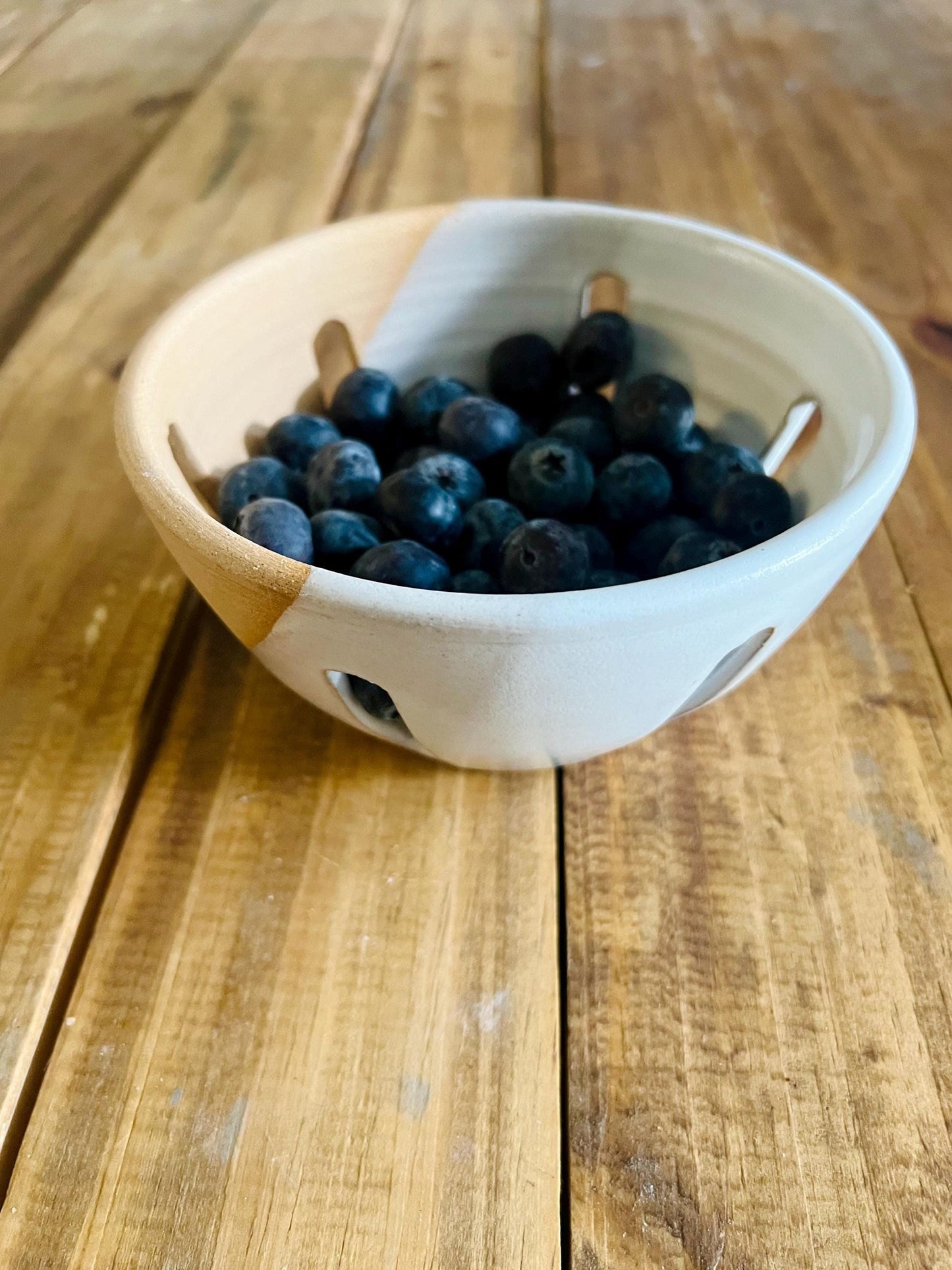 Handmade Ceramic Berry Bowls – Natural Stoneware – Modern Kitchenware – White Colander Bowls