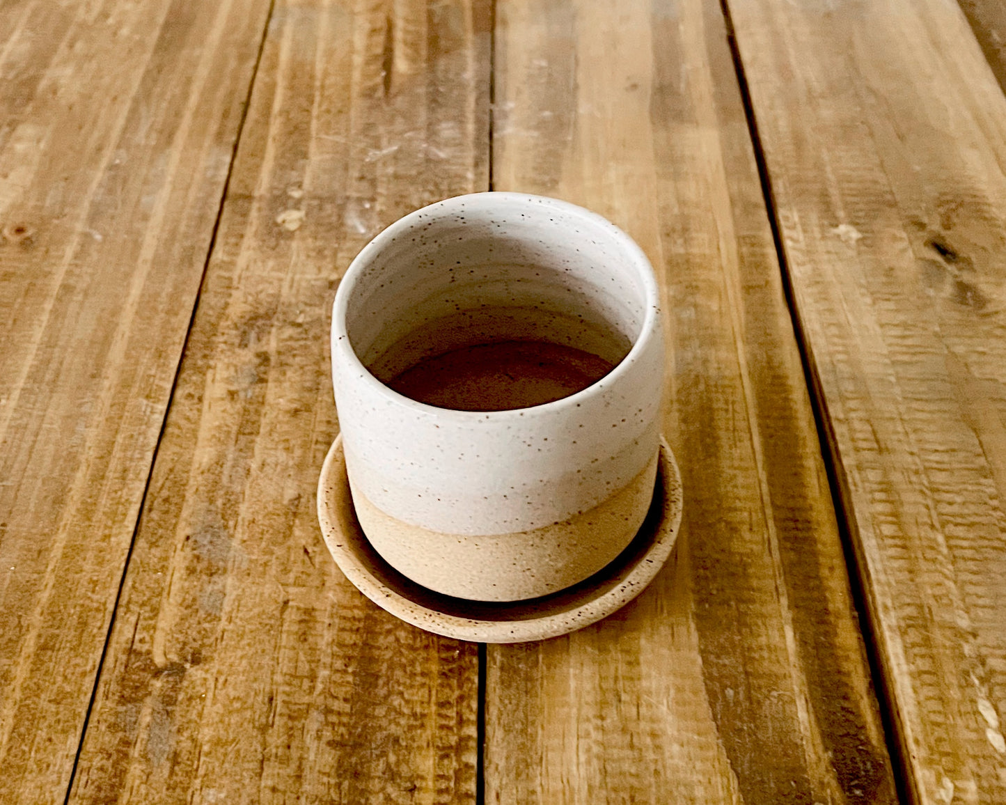 Handmade Ceramic Cylinder Succulent Pot with Saucer – White Planter with Color Options