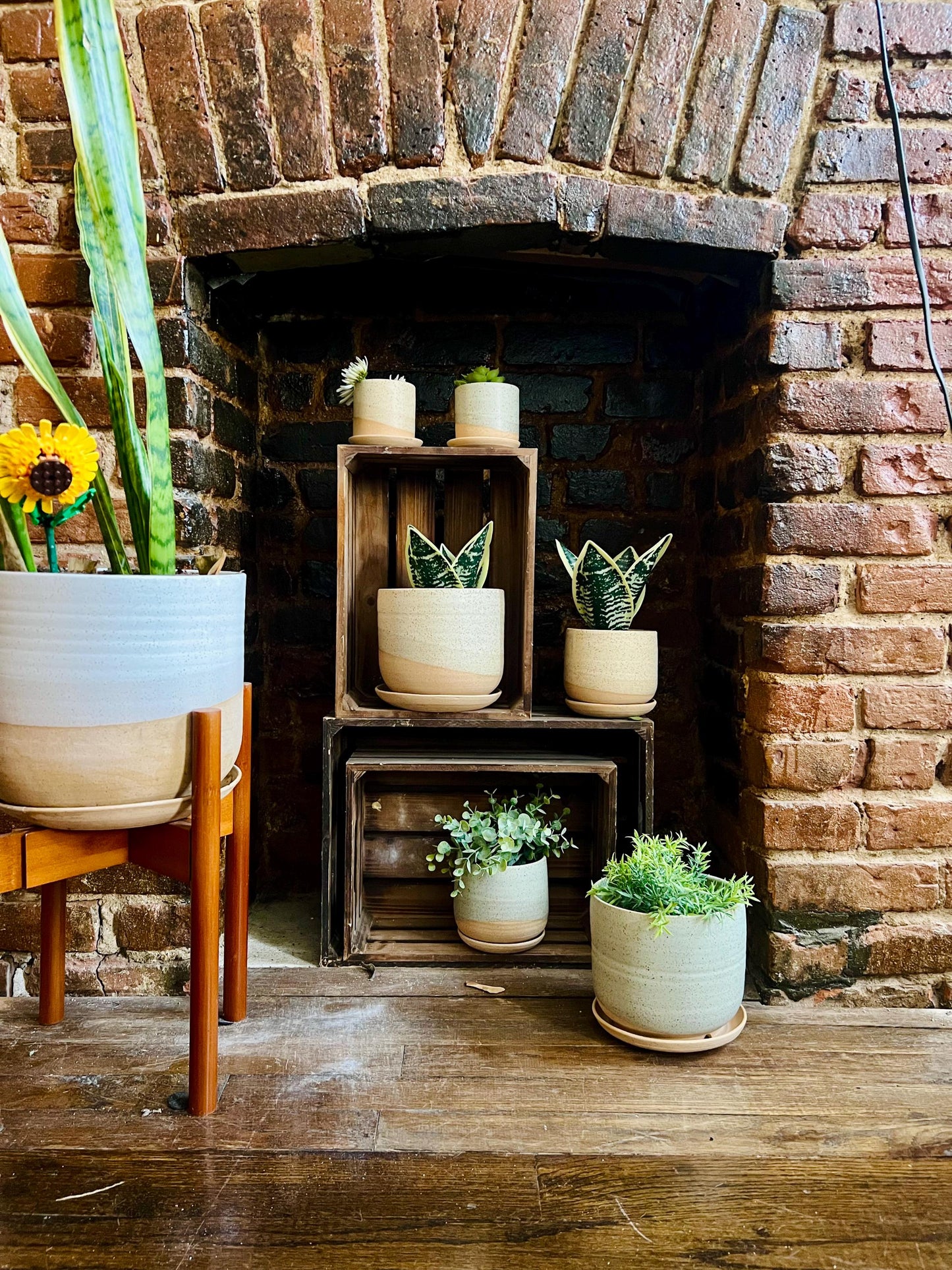 Round Bottom Planter and Saucer - Handmade Ceramic planter- size options