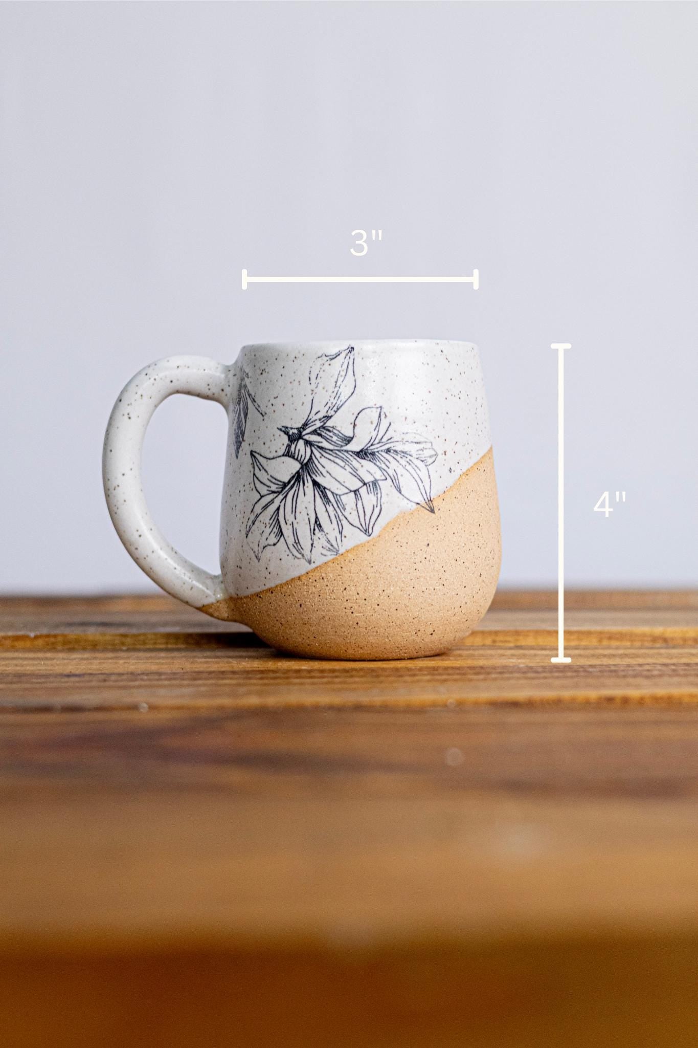Flower Mug - White and Speckled - Handmade Ceramic Coffee Mug
