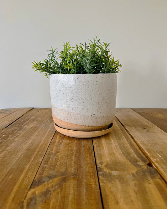 Round Bottom Planter and Saucer - White - Handmade Ceramic