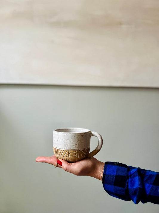 Hand-Carved Ceramic Mug – Large Cappuccino Coffee Cup – Handmade Pottery Kitchenware – Unique Gift
