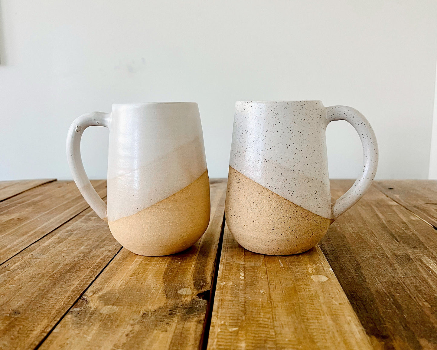 Tall Round-Bottom Mug - White and Beige - Handmade Ceramic Coffee Mug