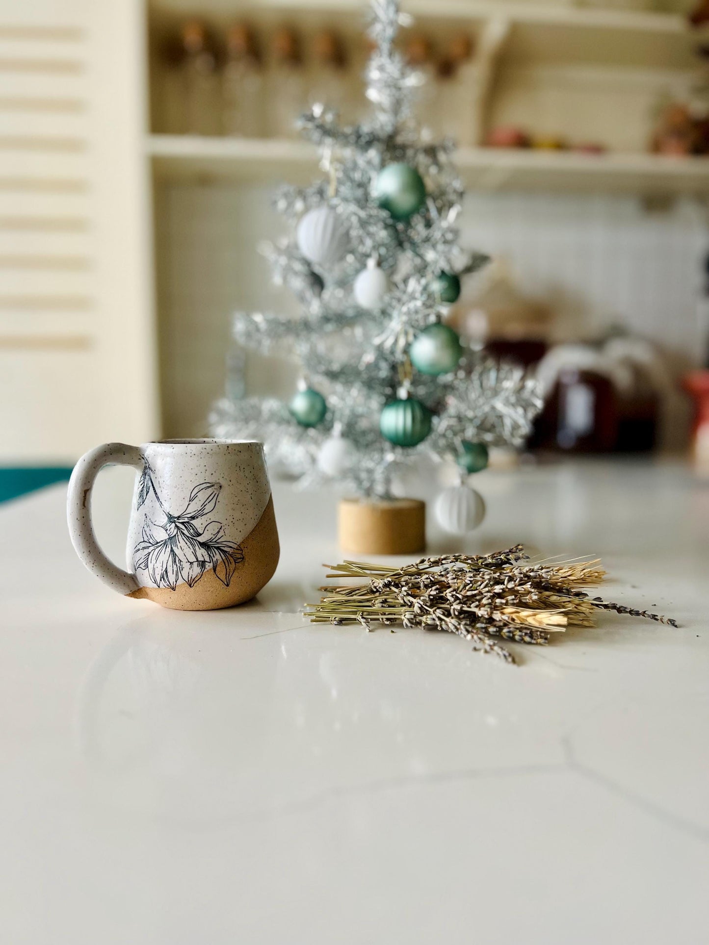 Flower Mug - White and Speckled - Handmade Ceramic Coffee Mug