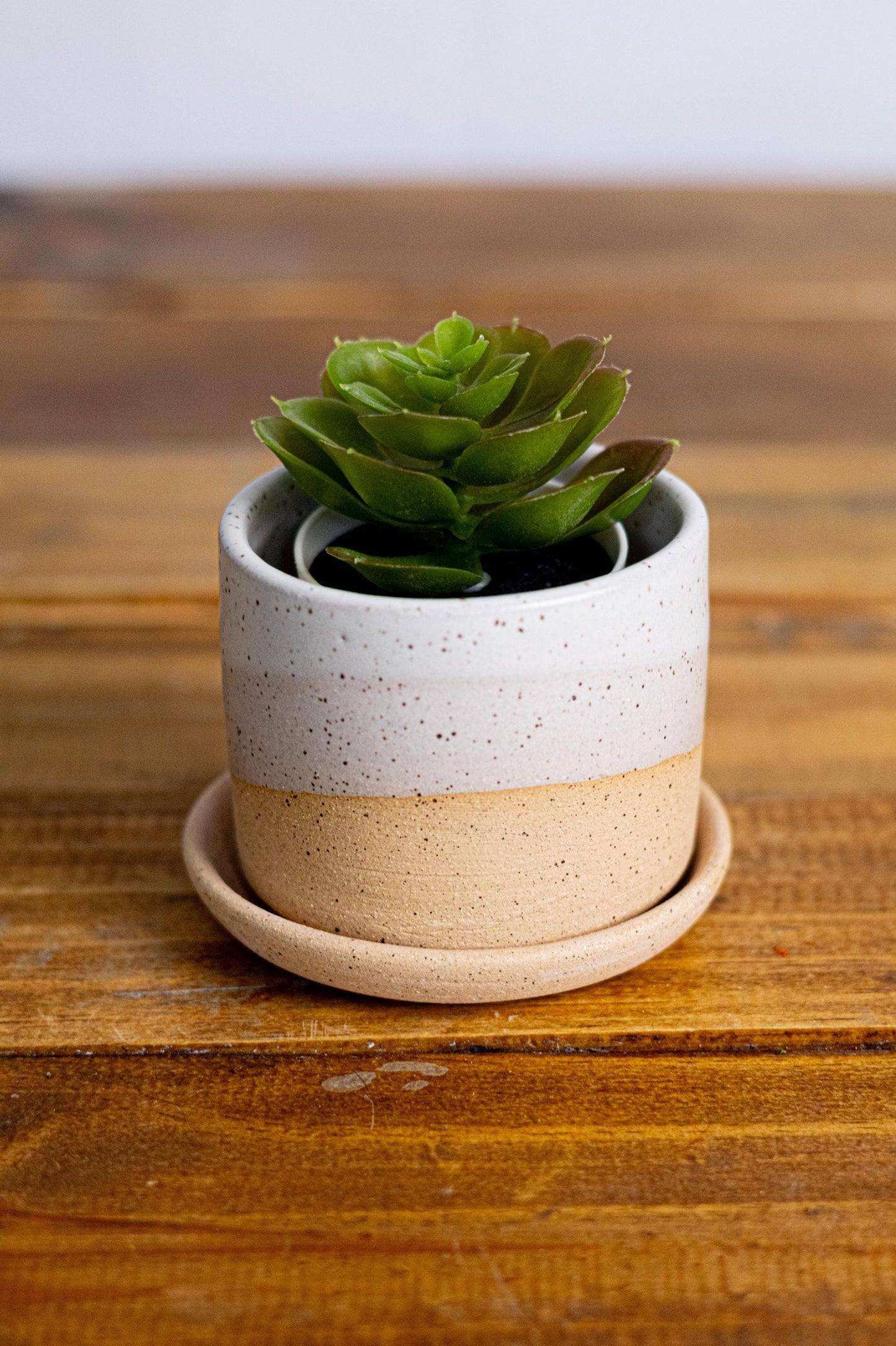 Handmade Ceramic Succulent Pot with Saucer - 3 inch - Speckled or Smooth