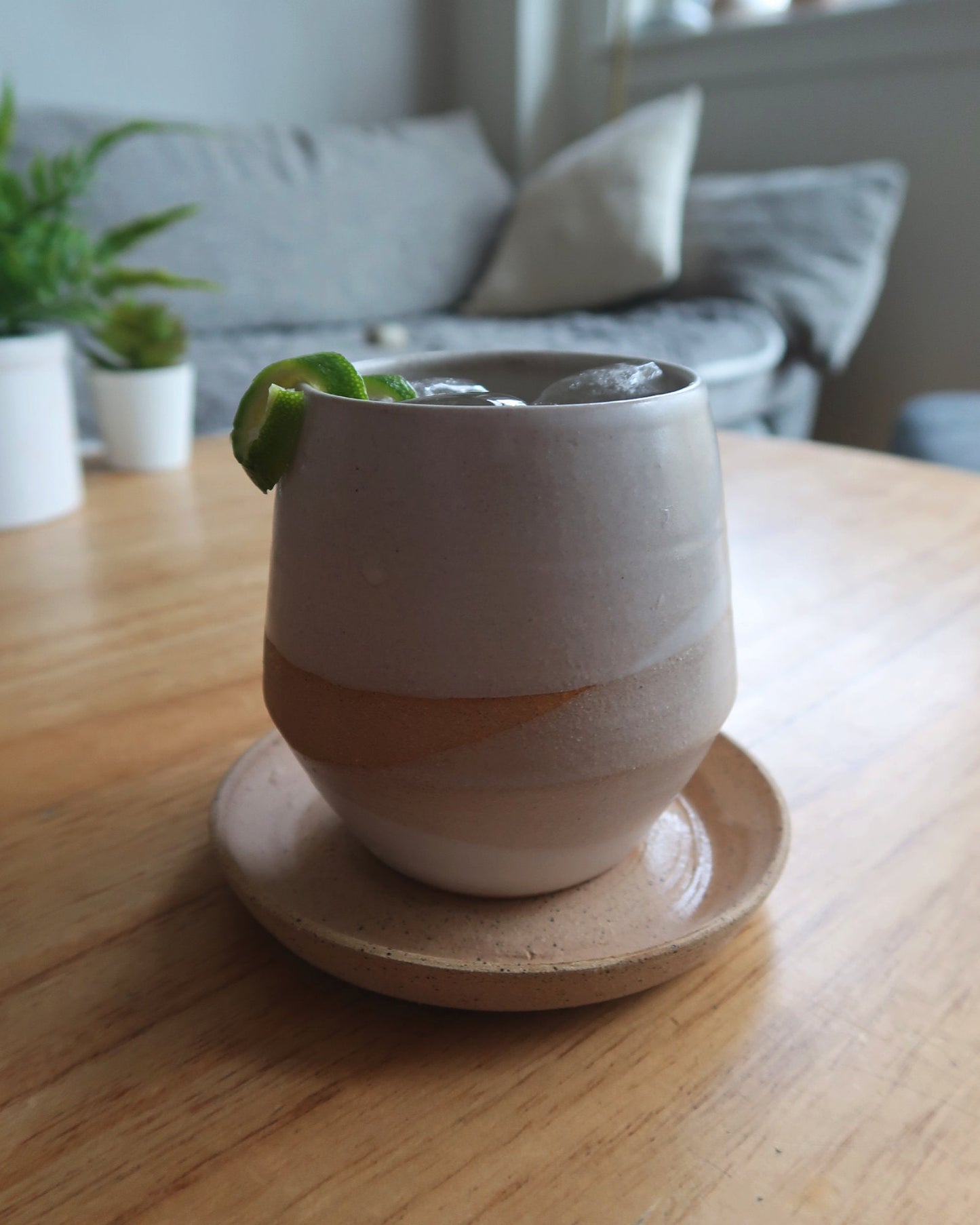 Handmade Criss-Cross Angled Tumbler – Unique Ceramic Tumbler in Warm White Glaze