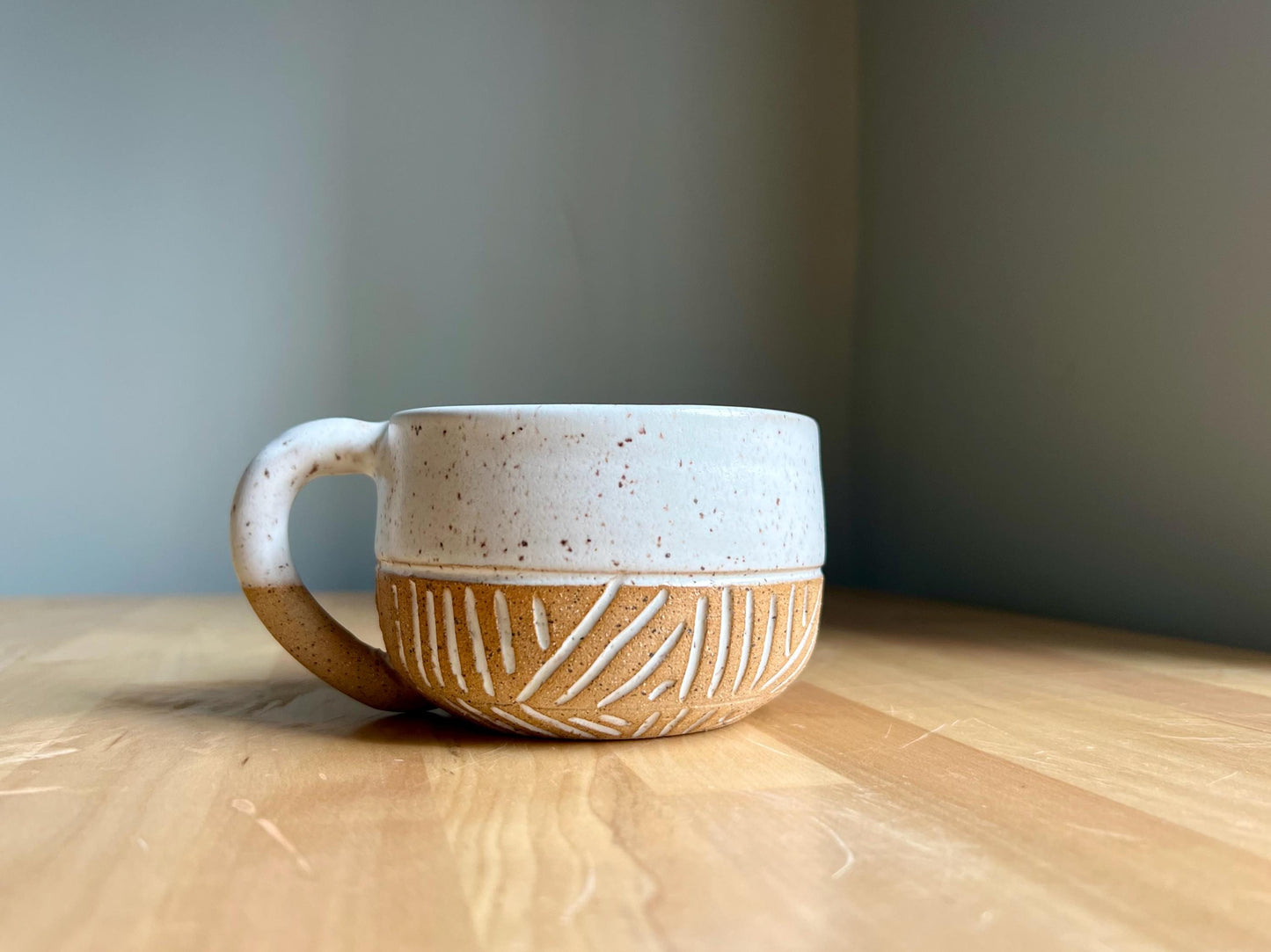 Hand-Carved Ceramic Mug – Large Cappuccino Coffee Cup – Handmade Pottery Kitchenware – Unique Gift