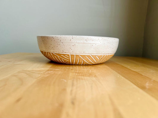 Handmade Wide Bowl – Ceramic Kitchenware – Modern Rice Bowl – Hand-Carved Stoneware Bowl