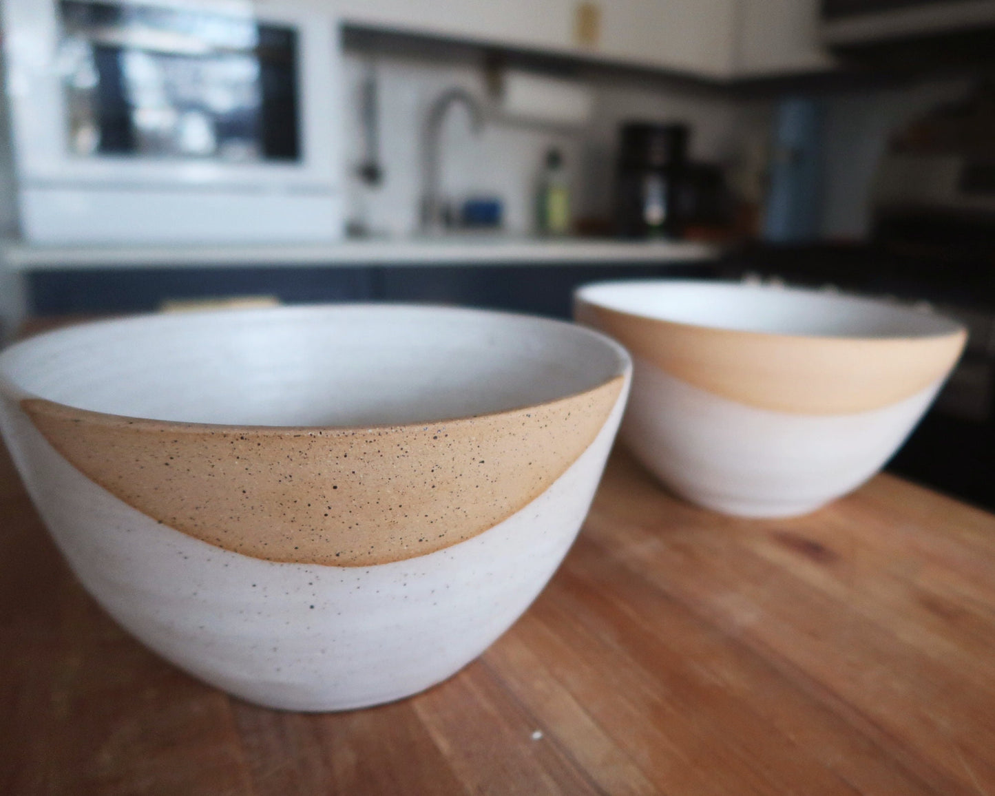 Angled Ceramic Bowls - White & Natural Stoneware - Modern Handmade Kitchenware - Multiple Sizes, Styles