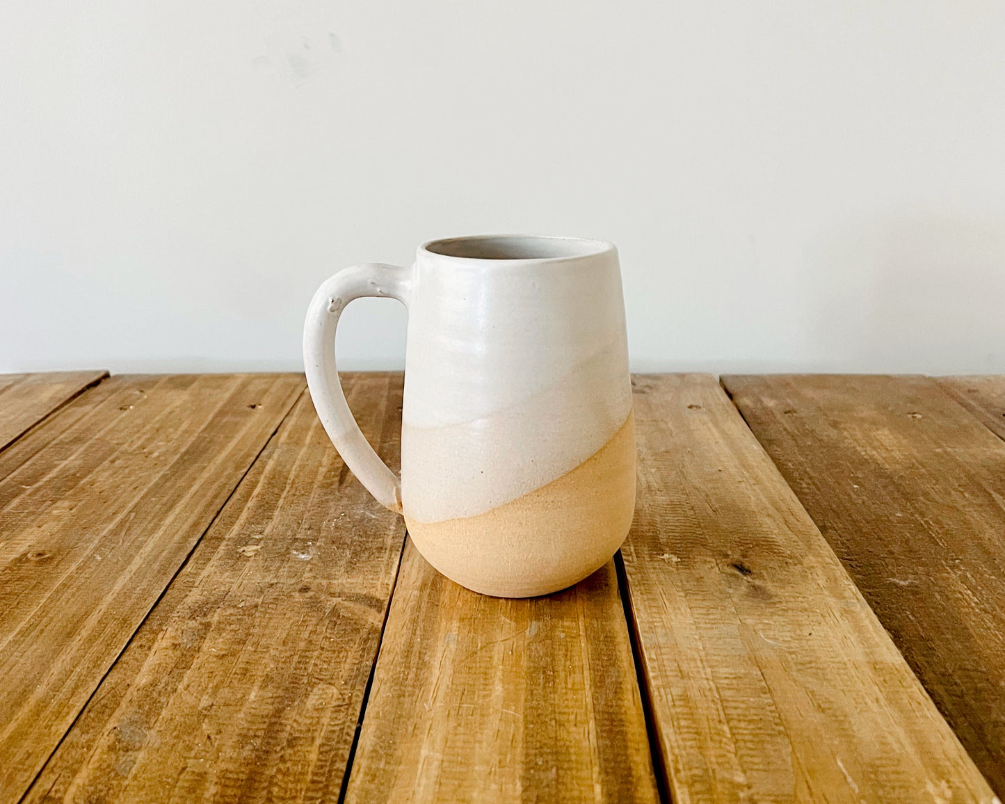 Tall Round-Bottom Mug - White and Beige - Handmade Ceramic Coffee Mug