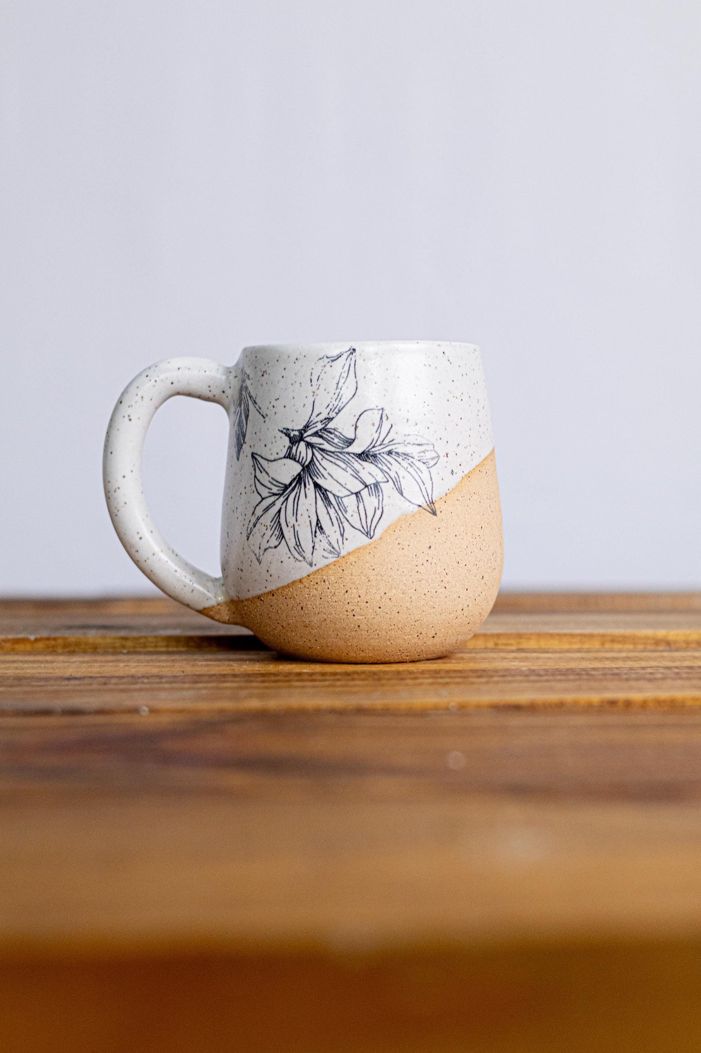 Flower Mug - White and Speckled - Handmade Ceramic Coffee Mug