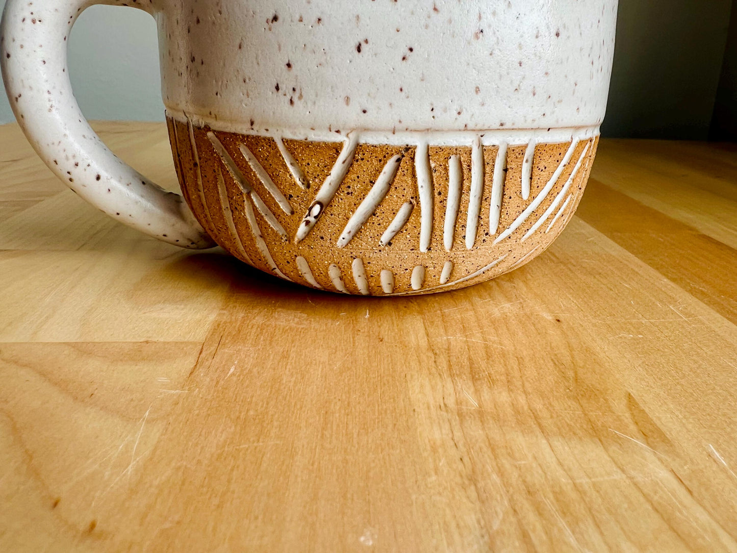 Hand-Carved Ceramic Mug – Large Cappuccino Coffee Cup – Handmade Pottery Kitchenware – Unique Gift